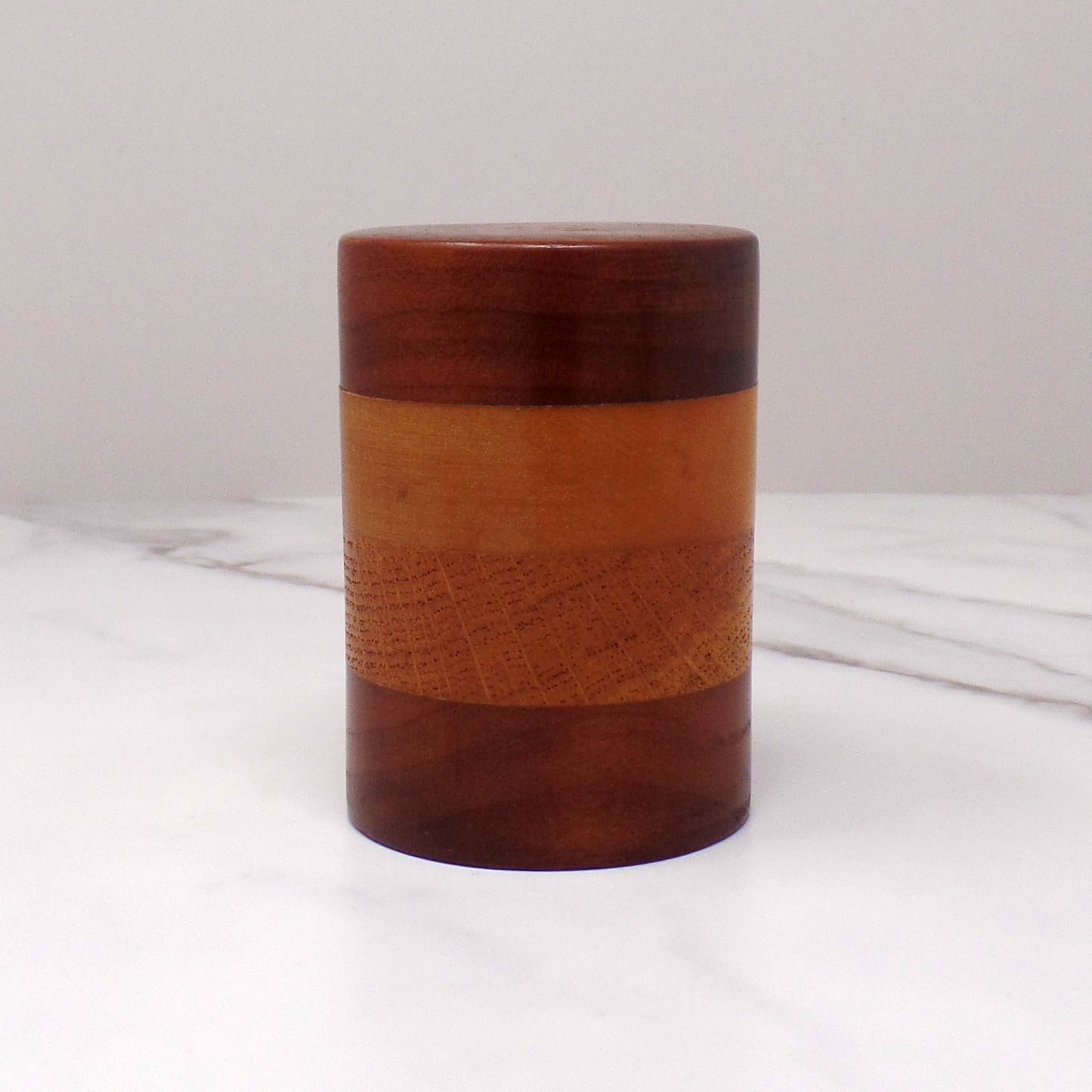 Vintage Layered Wood Salt Shaker (1970s)