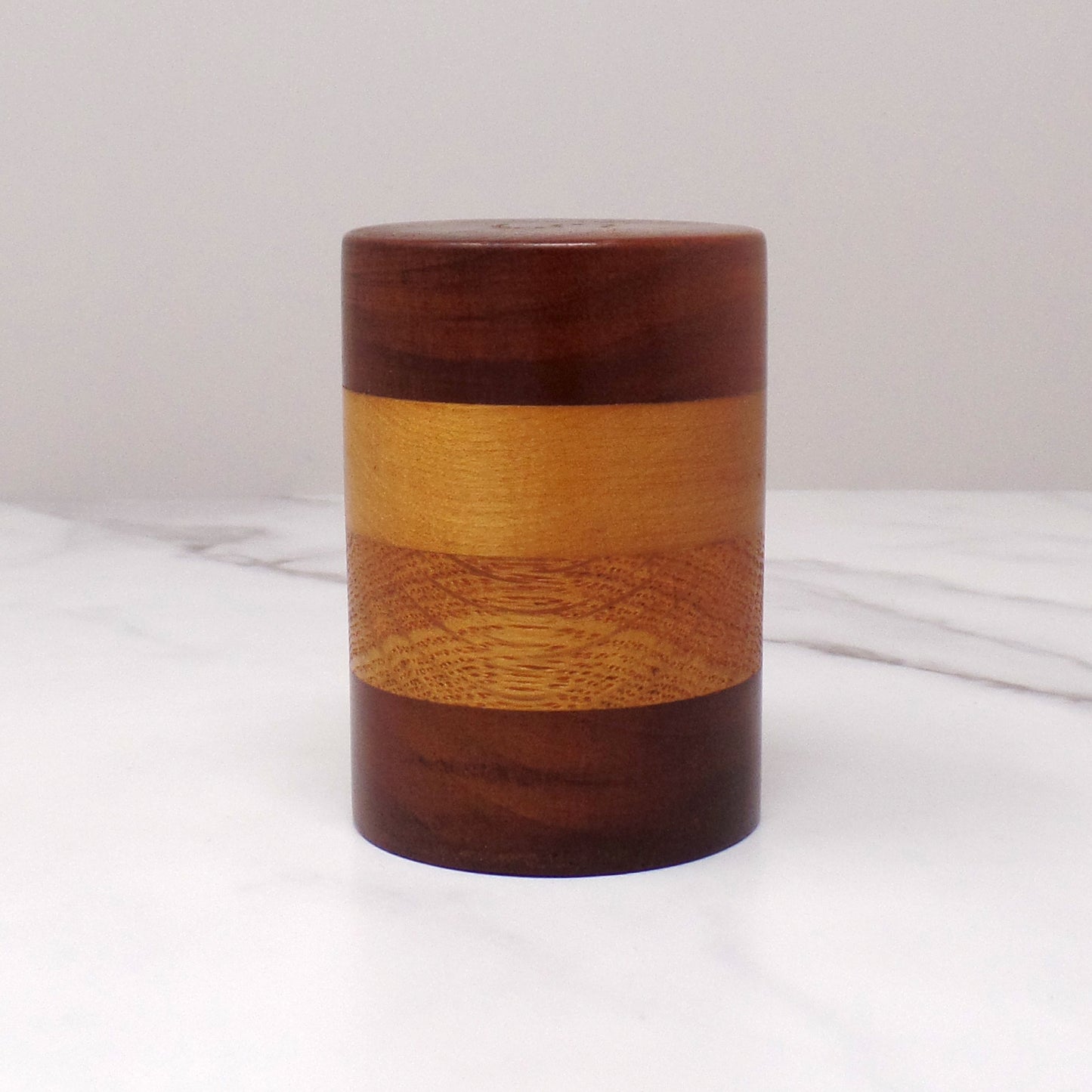 Vintage Layered Wood Salt Shaker (1970s)