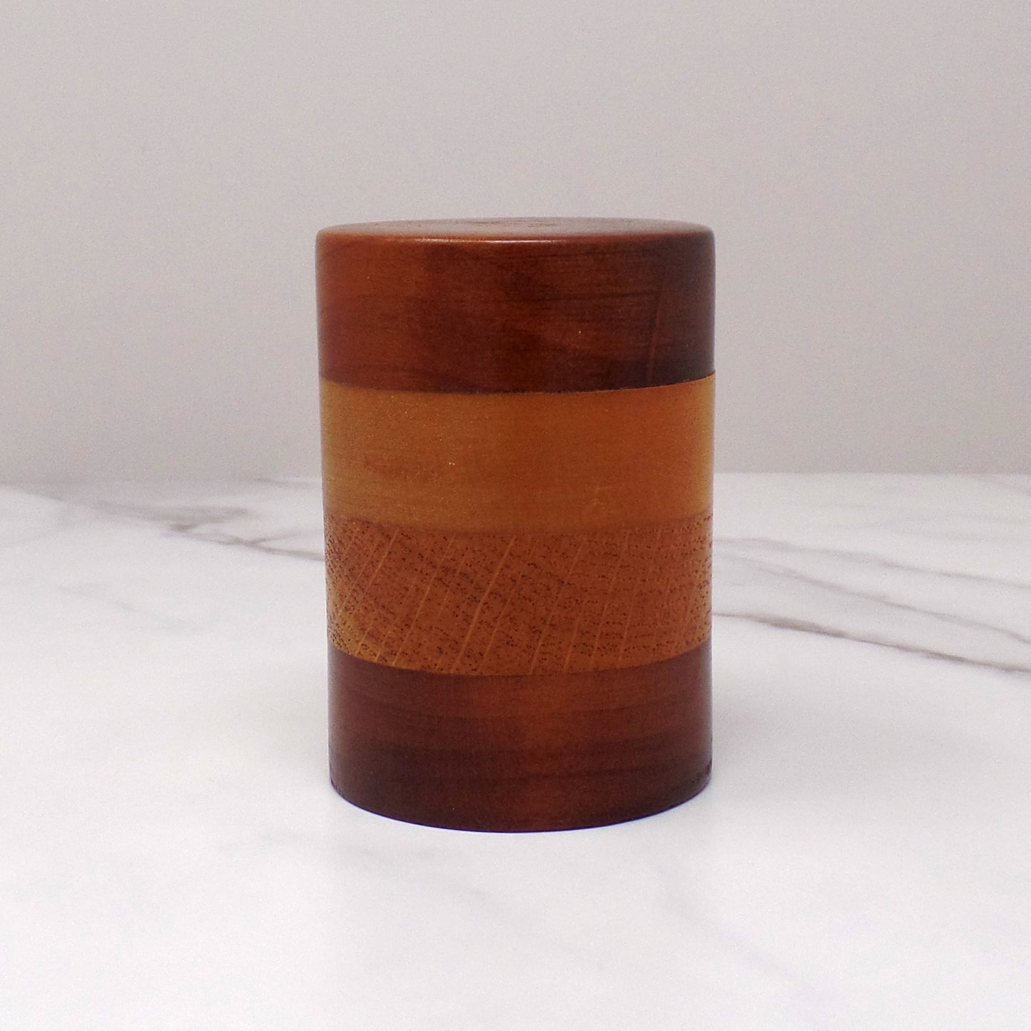 Vintage Layered Wood Salt Shaker (1970s)