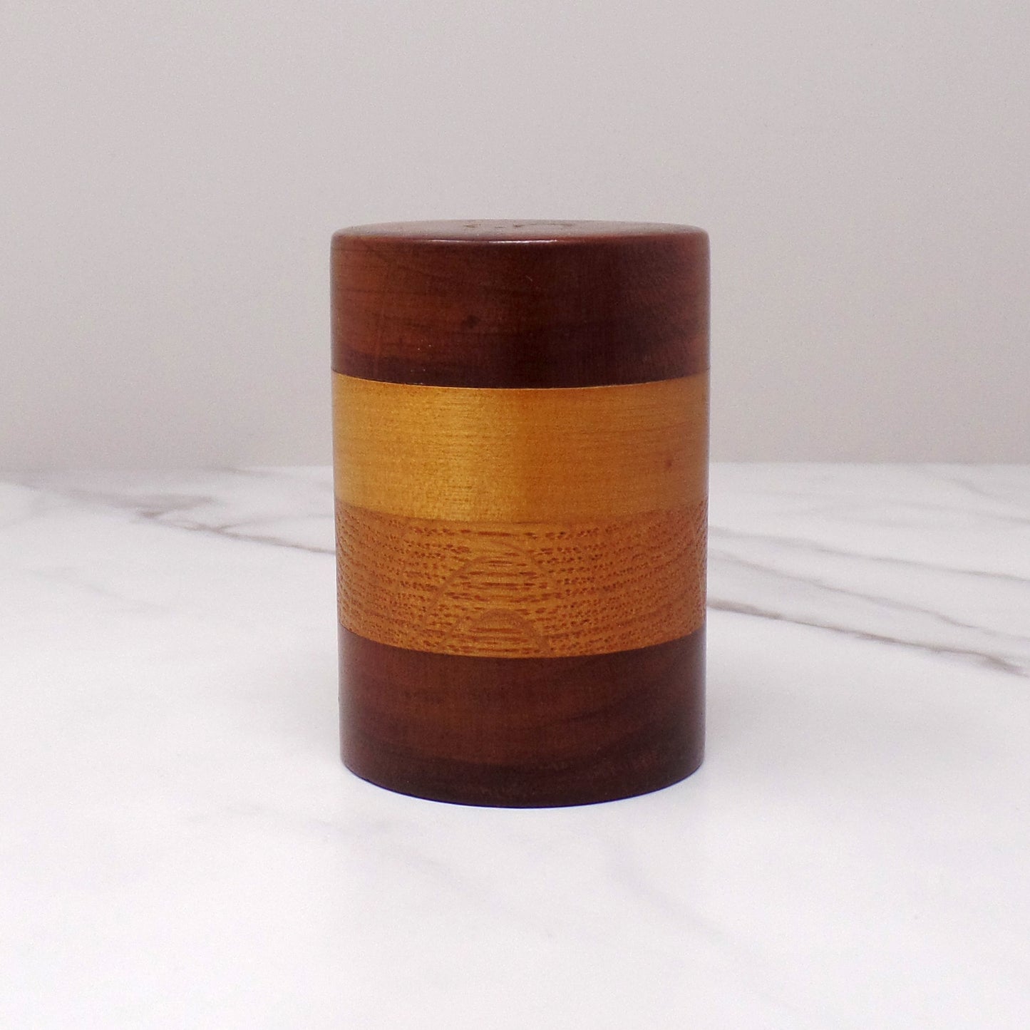 Vintage Layered Wood Salt Shaker (1970s)