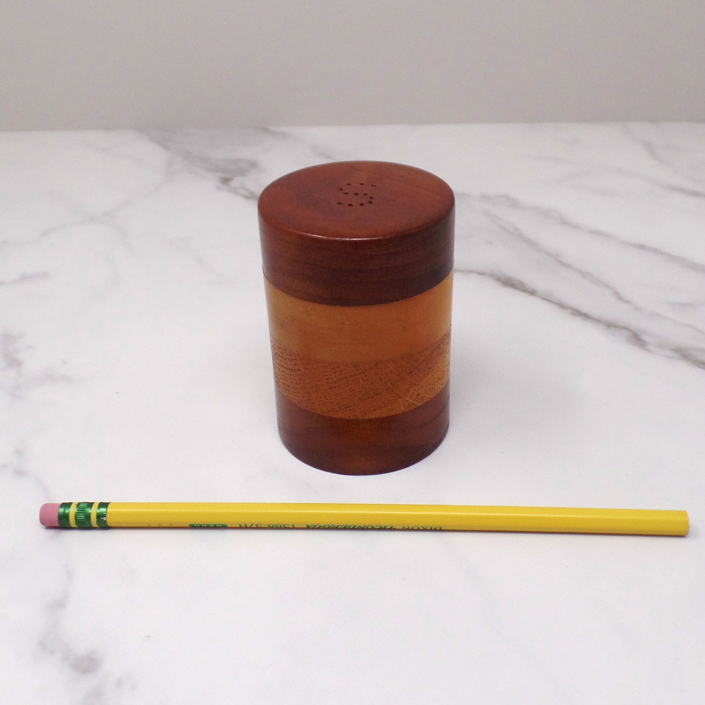 Vintage Layered Wood Salt Shaker (1970s)