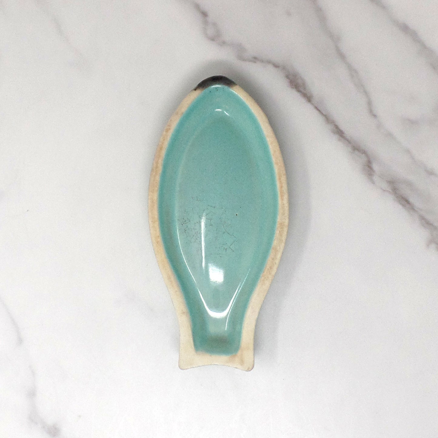 Vintage Turquoise Ceramic Fish-Shaped Spoon Rest (1950-60s)