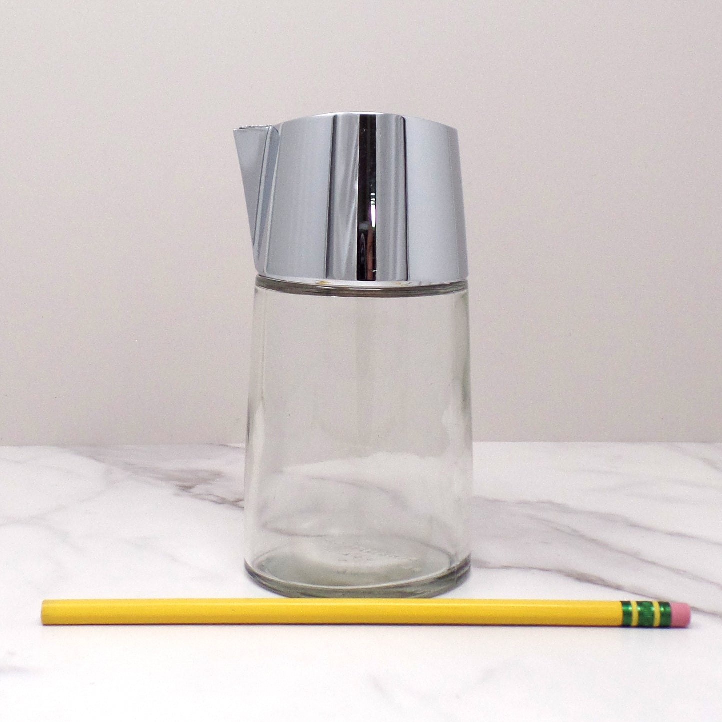 Vintage Bloomfield Restaurant Ware Sugar Pourer, Glass and Chrome (1960s-1970s)