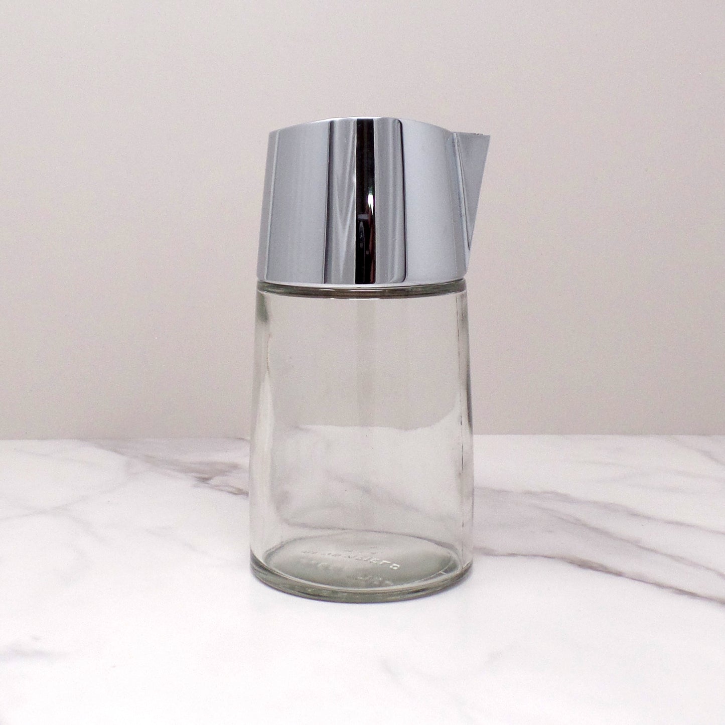 Vintage Bloomfield Restaurant Ware Sugar Pourer, Glass and Chrome (1960s-1970s)