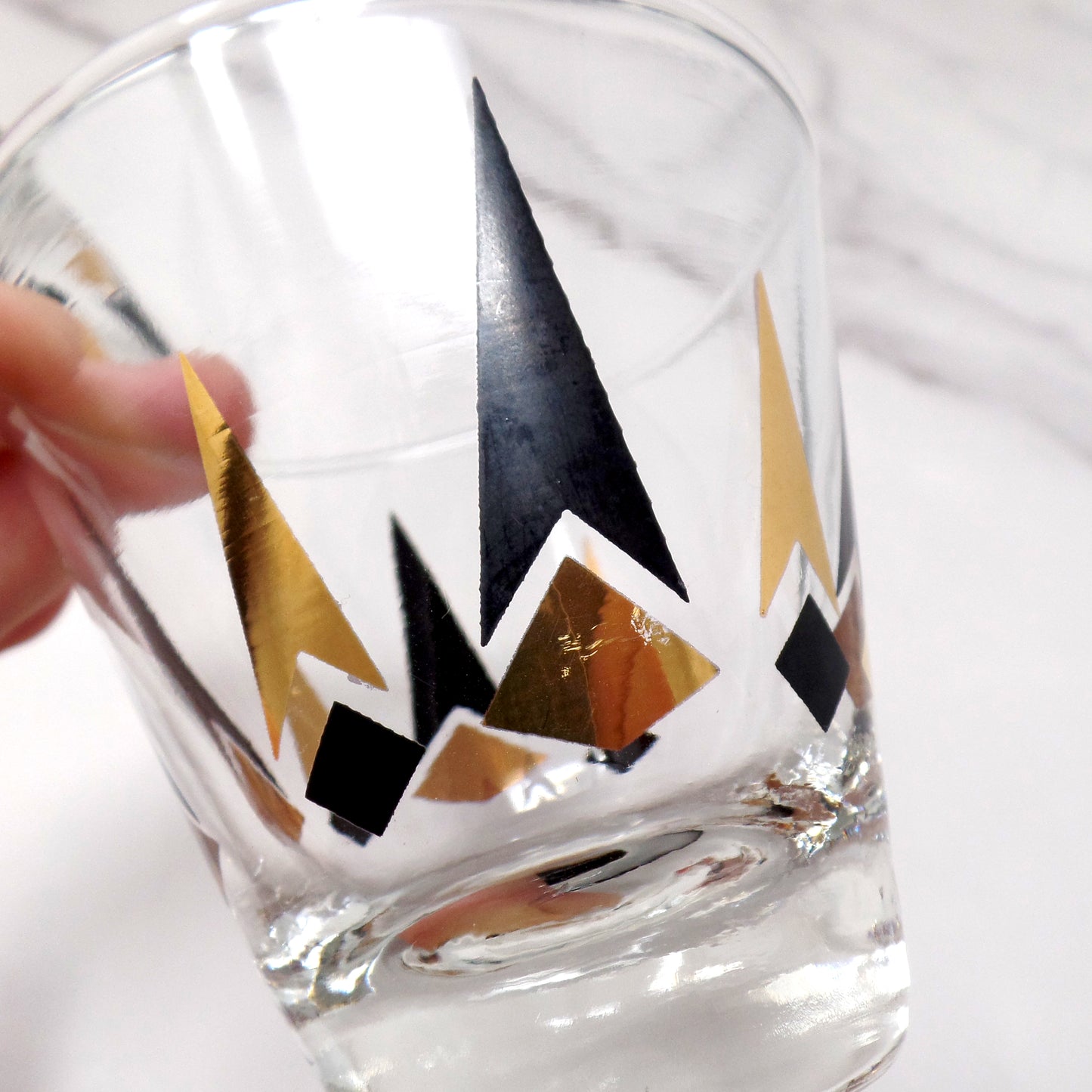 Vintage Anchor Hocking Golden Peaks 3 oz Shot Glasses, set of 2 (1964)