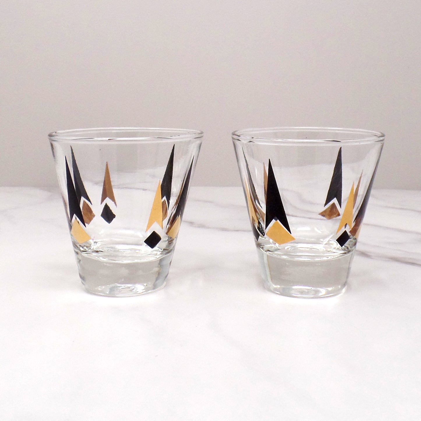 Vintage Anchor Hocking Golden Peaks 3 oz Shot Glasses, set of 2 (1964)