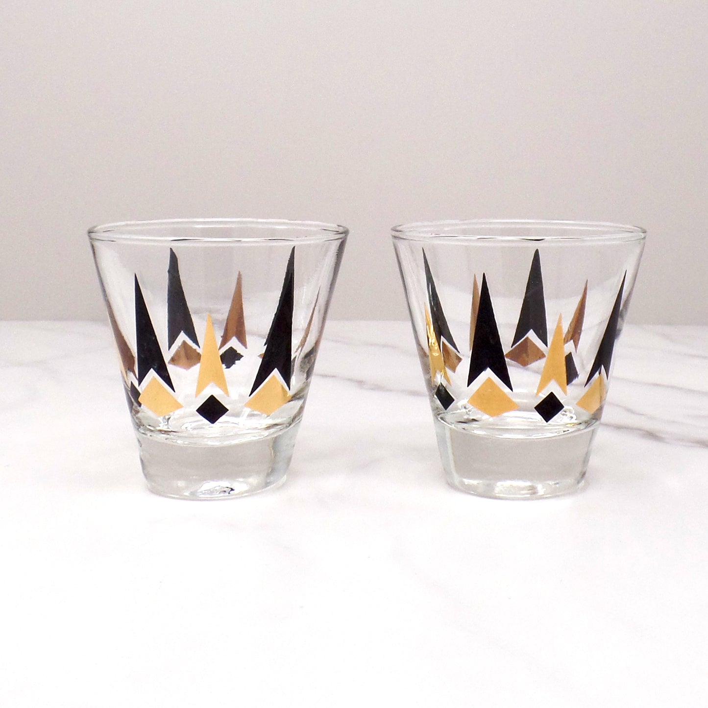 Vintage Anchor Hocking Golden Peaks 3 oz Shot Glasses, set of 2 (1964)