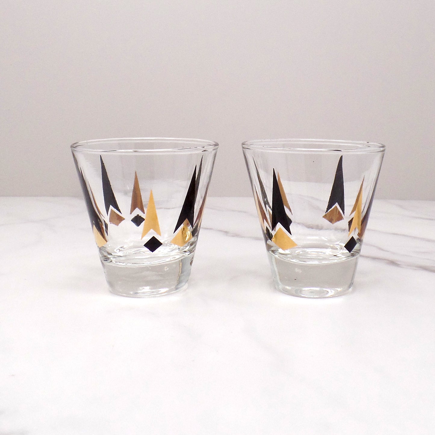 Vintage Anchor Hocking Golden Peaks 3 oz Shot Glasses, set of 2 (1964)