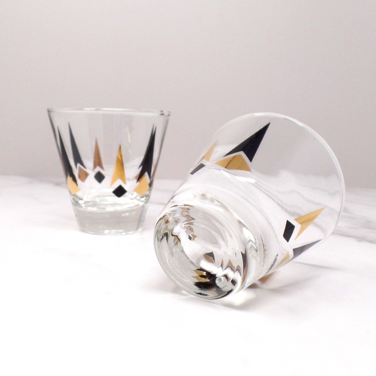 Vintage Anchor Hocking Golden Peaks 3 oz Shot Glasses, set of 2 (1964)