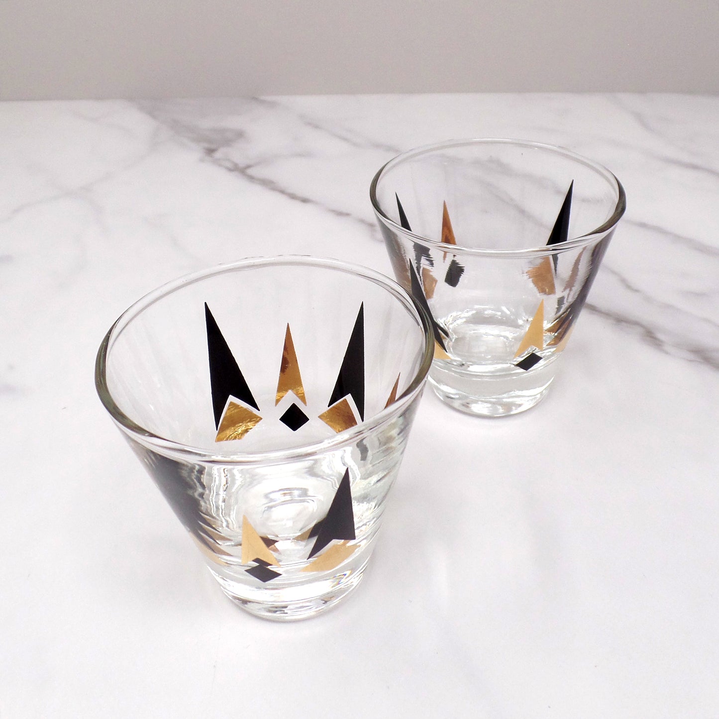 Vintage Anchor Hocking Golden Peaks 3 oz Shot Glasses, set of 2 (1964)