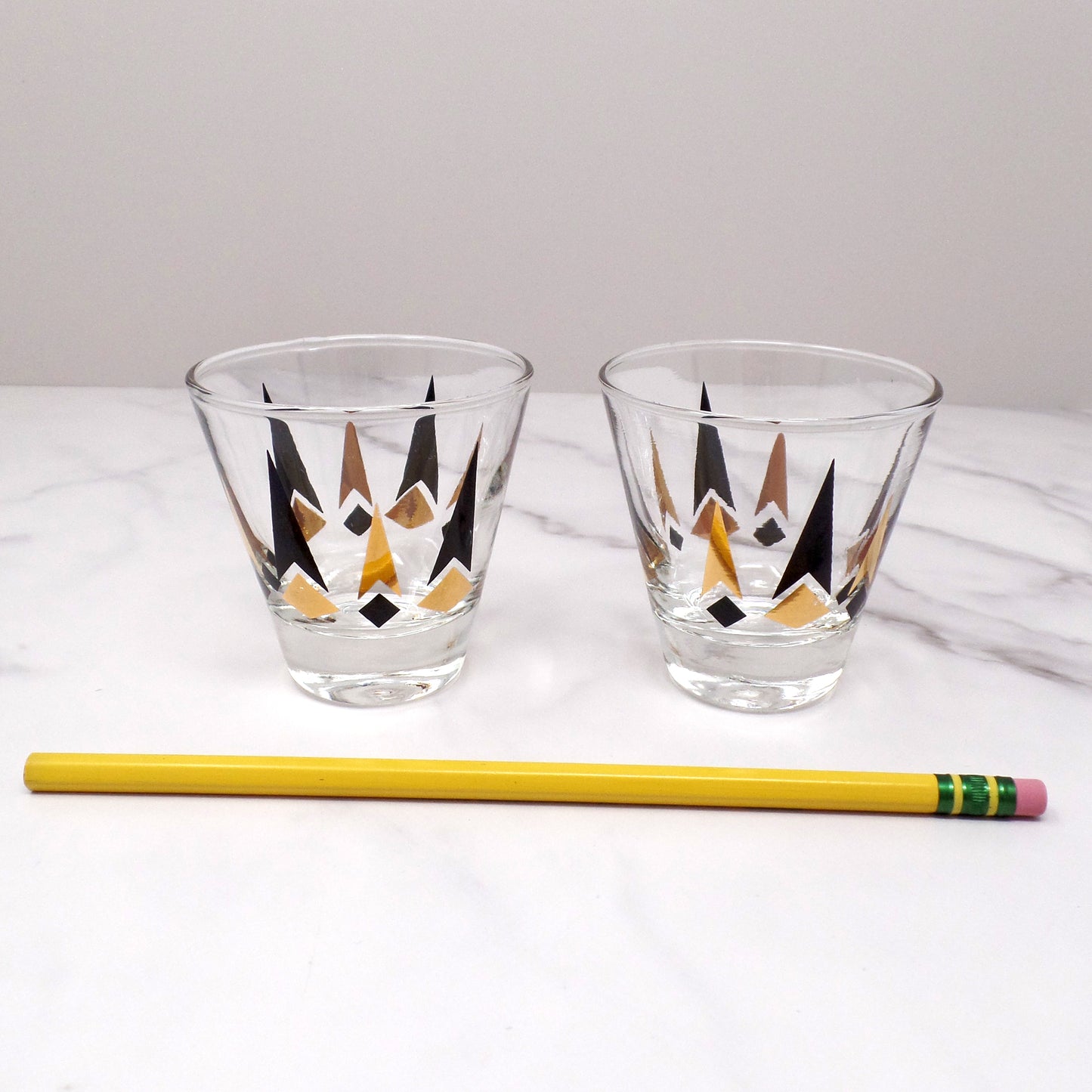 Vintage Anchor Hocking Golden Peaks 3 oz Shot Glasses, set of 2 (1964)