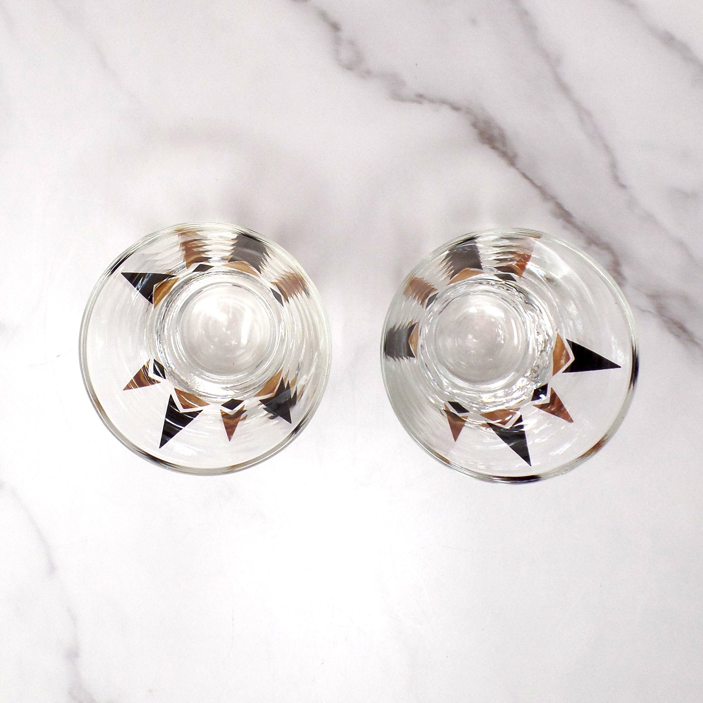 Vintage Anchor Hocking Golden Peaks 3 oz Shot Glasses, set of 2 (1964)