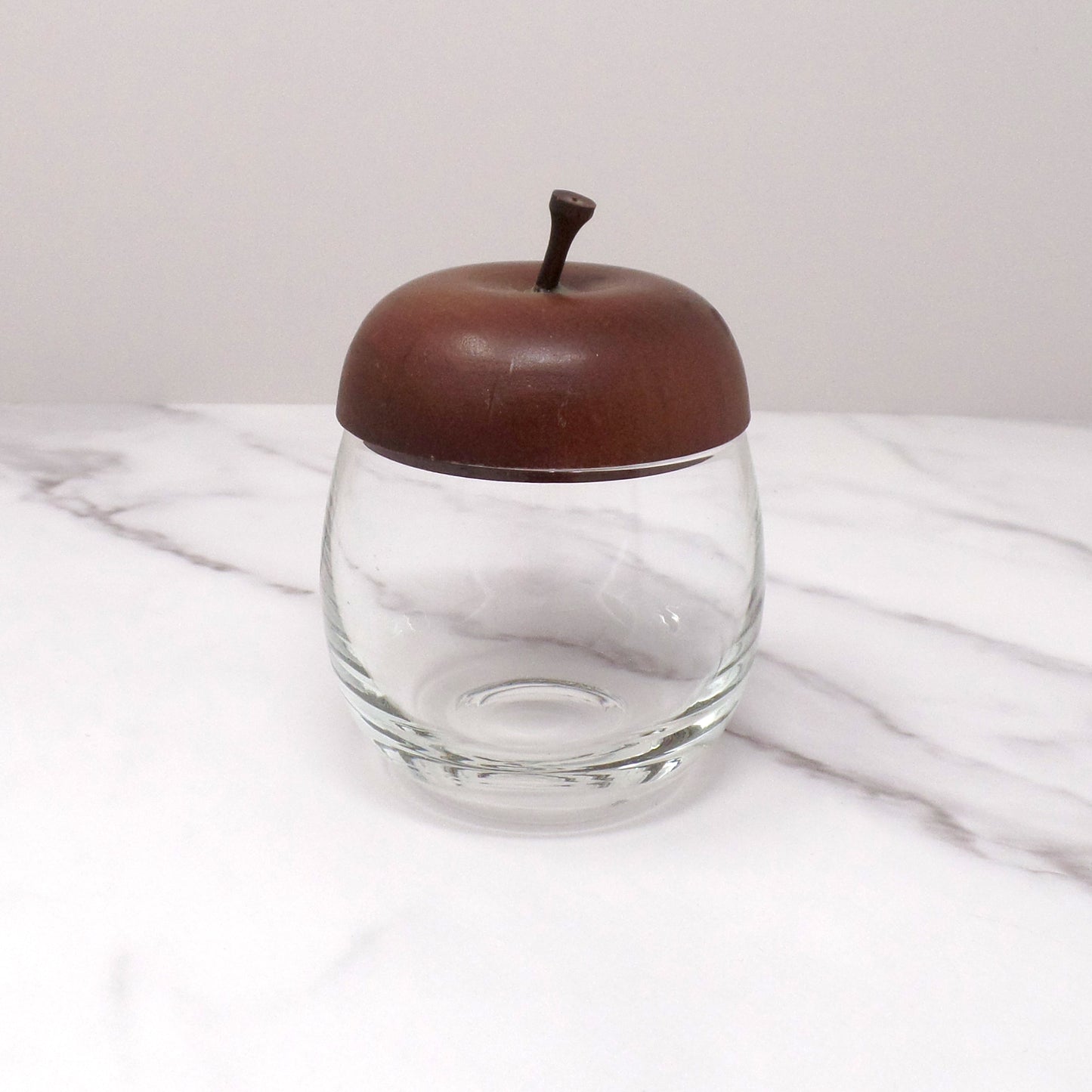 Vintage Apple-shaped Glass Jelly or Jam Jar with Wooden Top (1970s)