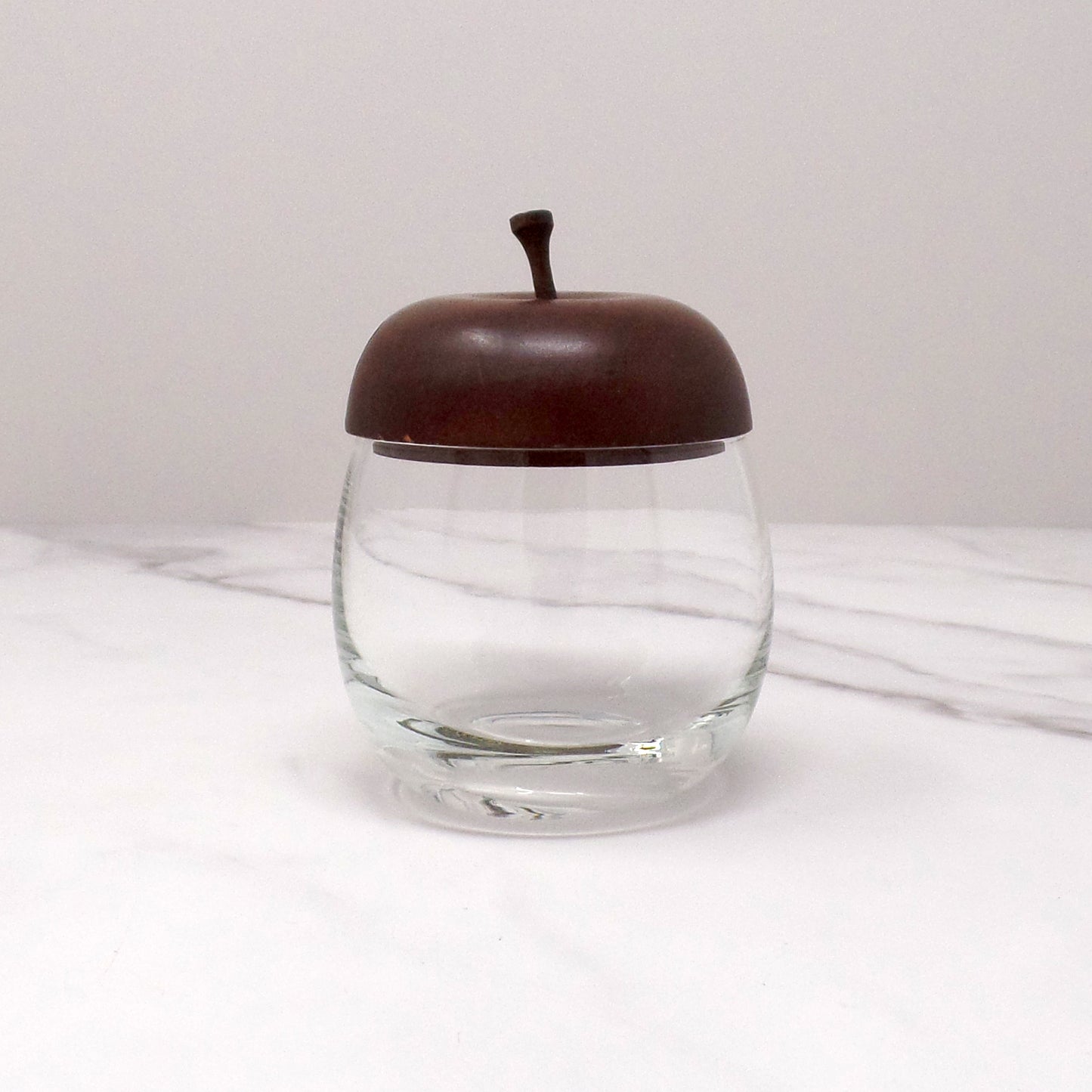 Vintage Apple-shaped Glass Jelly or Jam Jar with Wooden Top (1970s)