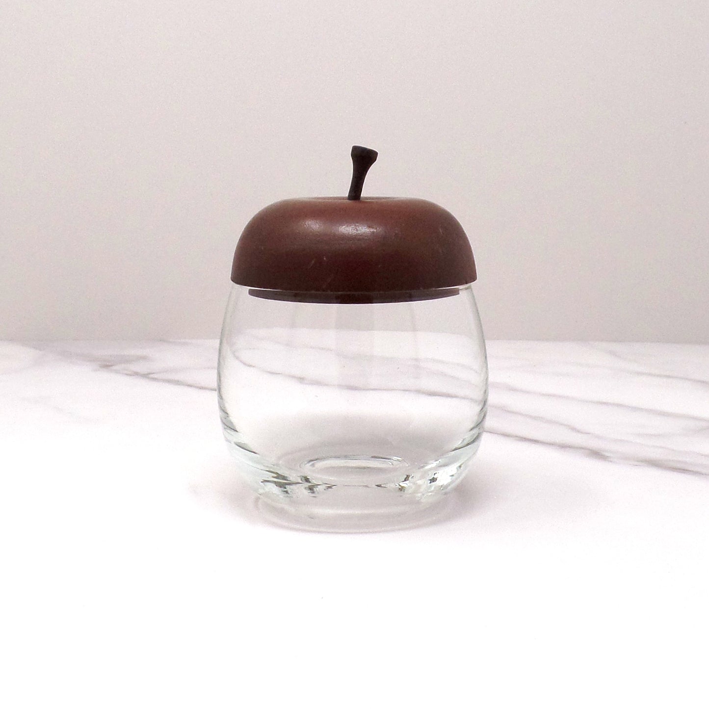 Vintage Apple-shaped Glass Jelly or Jam Jar with Wooden Top (1970s)