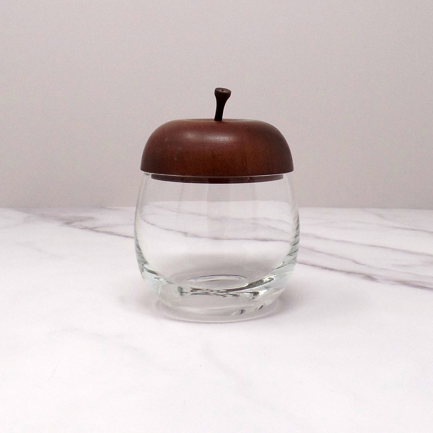 Vintage Apple-shaped Glass Jelly or Jam Jar with Wooden Top (1970s)