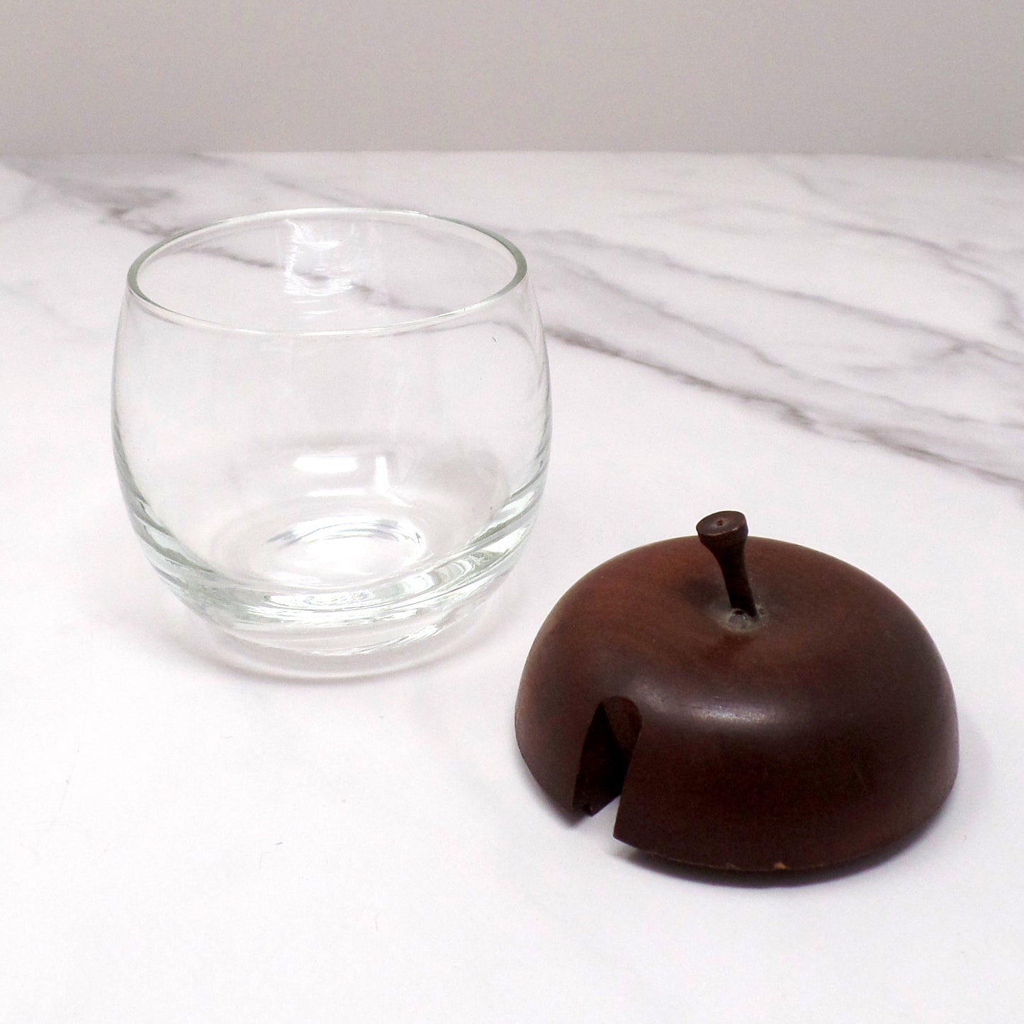 Vintage Apple-shaped Glass Jelly or Jam Jar with Wooden Top (1970s)