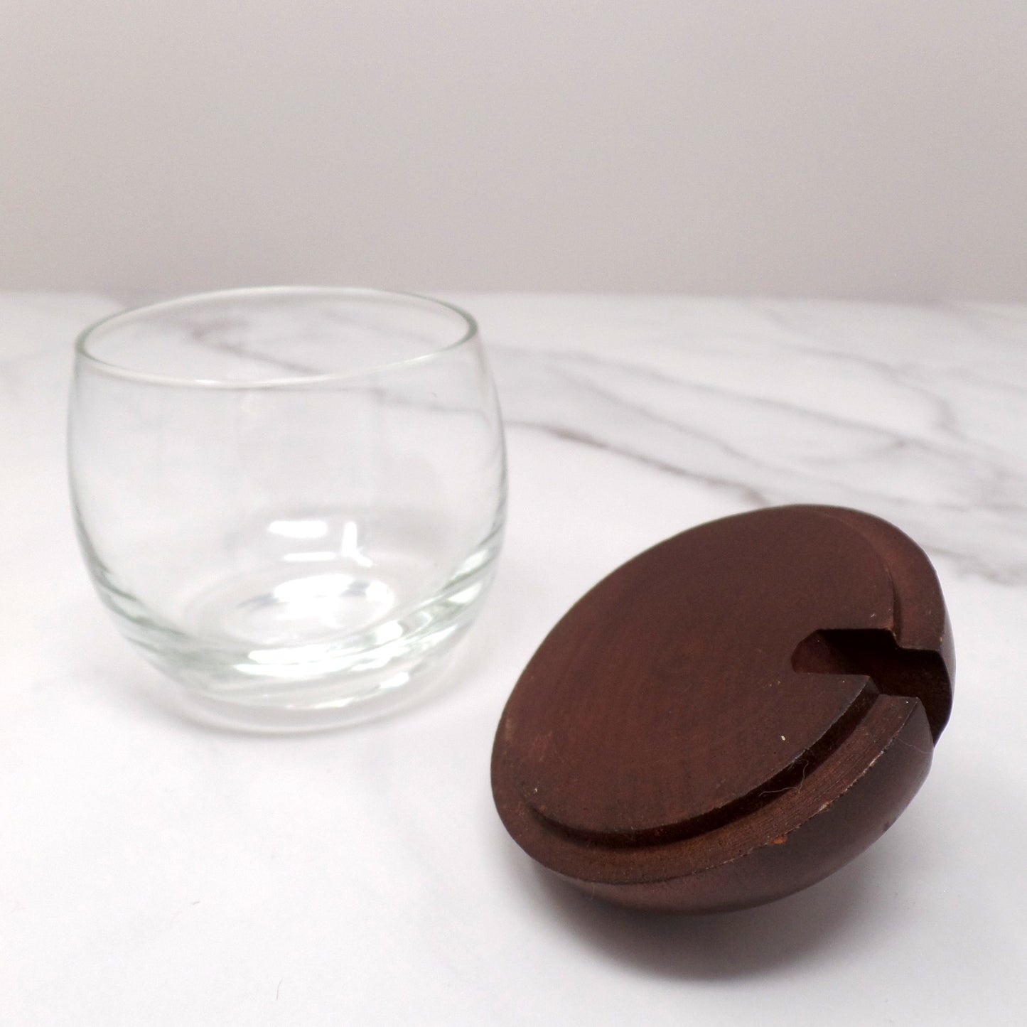 Vintage Apple-shaped Glass Jelly or Jam Jar with Wooden Top (1970s)
