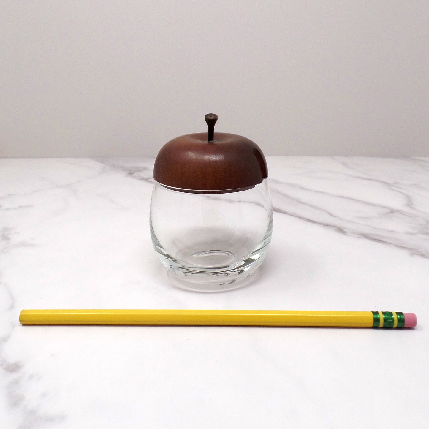 Vintage Apple-shaped Glass Jelly or Jam Jar with Wooden Top (1970s)