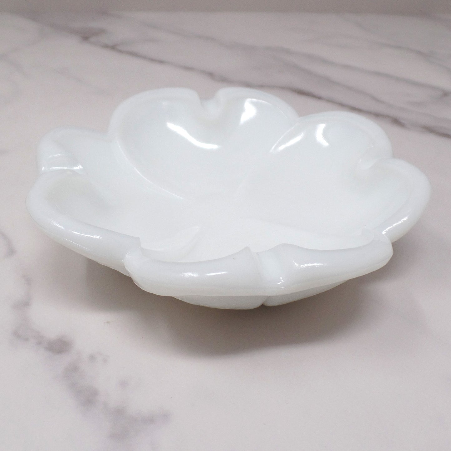 Vintage Milk Glass Dogwood Flower Ashtray / Trinket Dish
