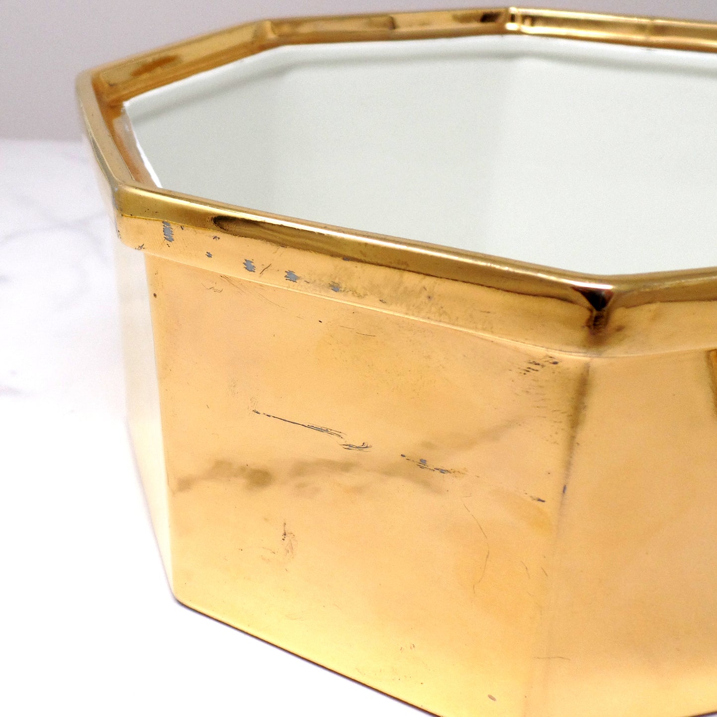 Vintage Hall Golden Glo Octagonal Lidded Casserole Dish, 22 Carat Gold Finish (1960s)
