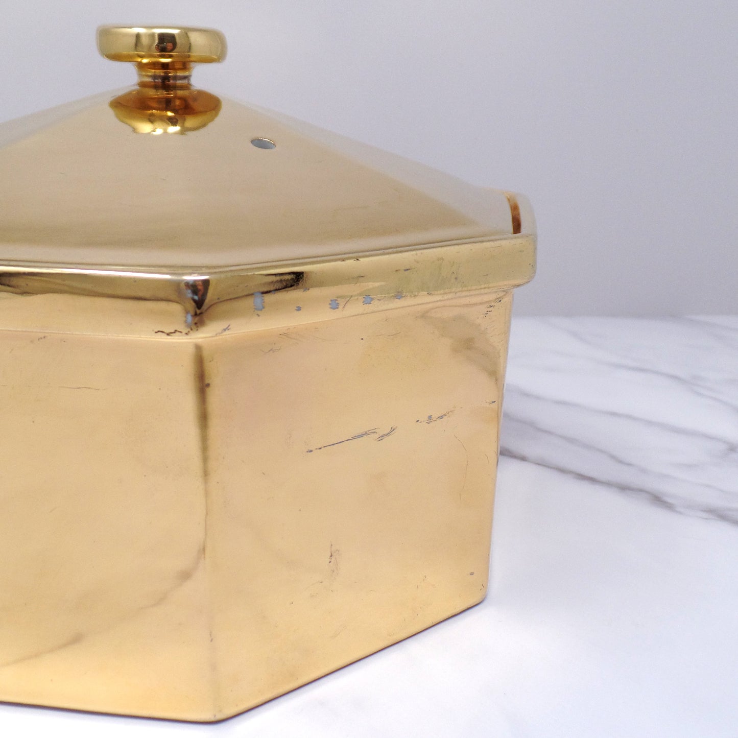 Vintage Hall Golden Glo Octagonal Lidded Casserole Dish, 22 Carat Gold Finish (1960s)