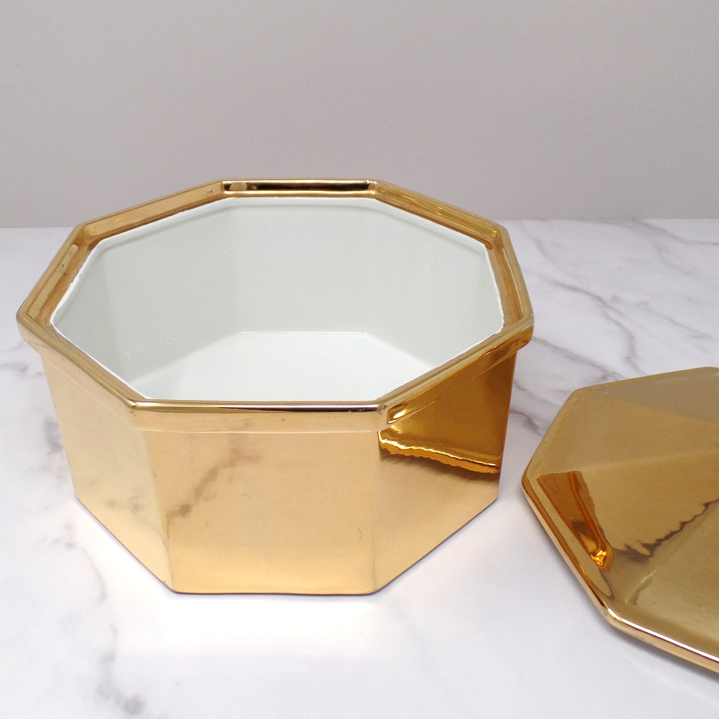 Vintage Hall Golden Glo Octagonal Lidded Casserole Dish, 22 Carat Gold Finish (1960s)
