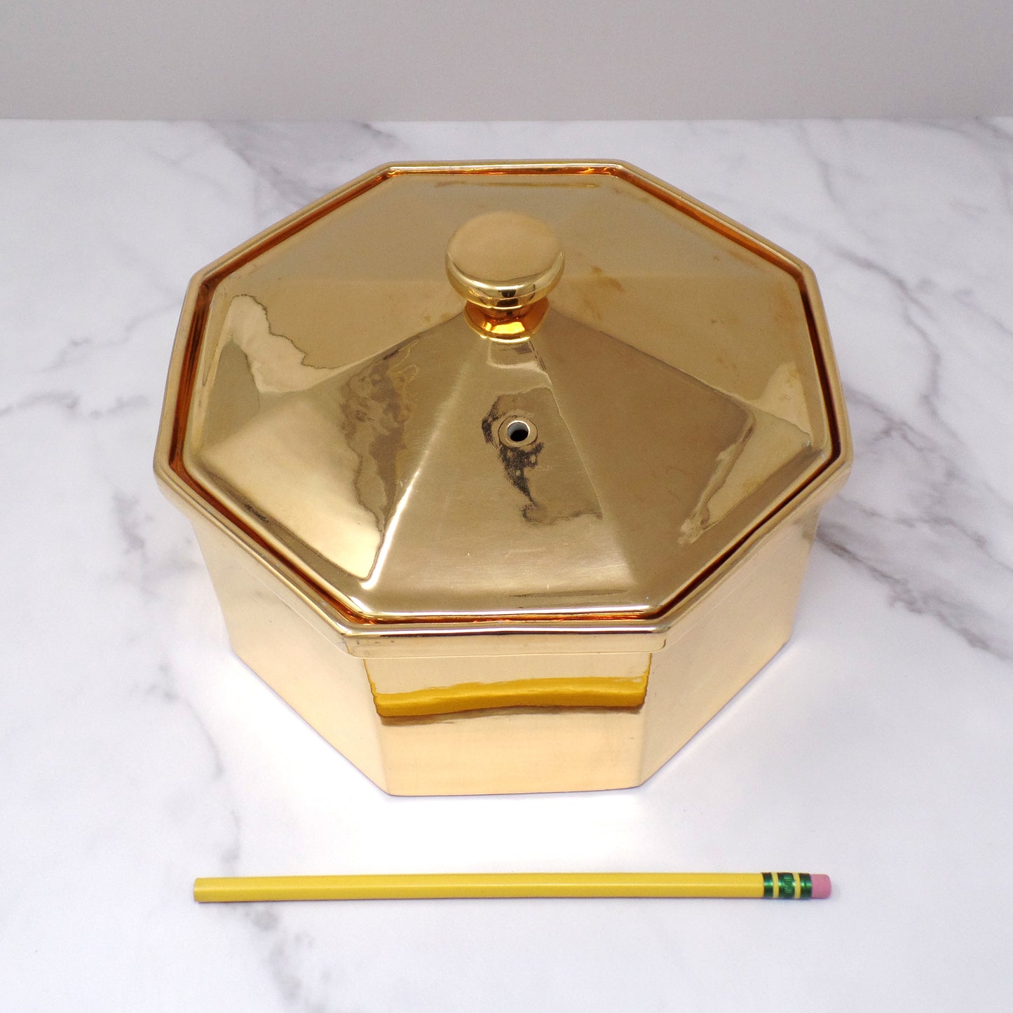 Vintage Hall Golden Glo Octagonal Lidded Casserole Dish, 22 Carat Gold Finish (1960s)