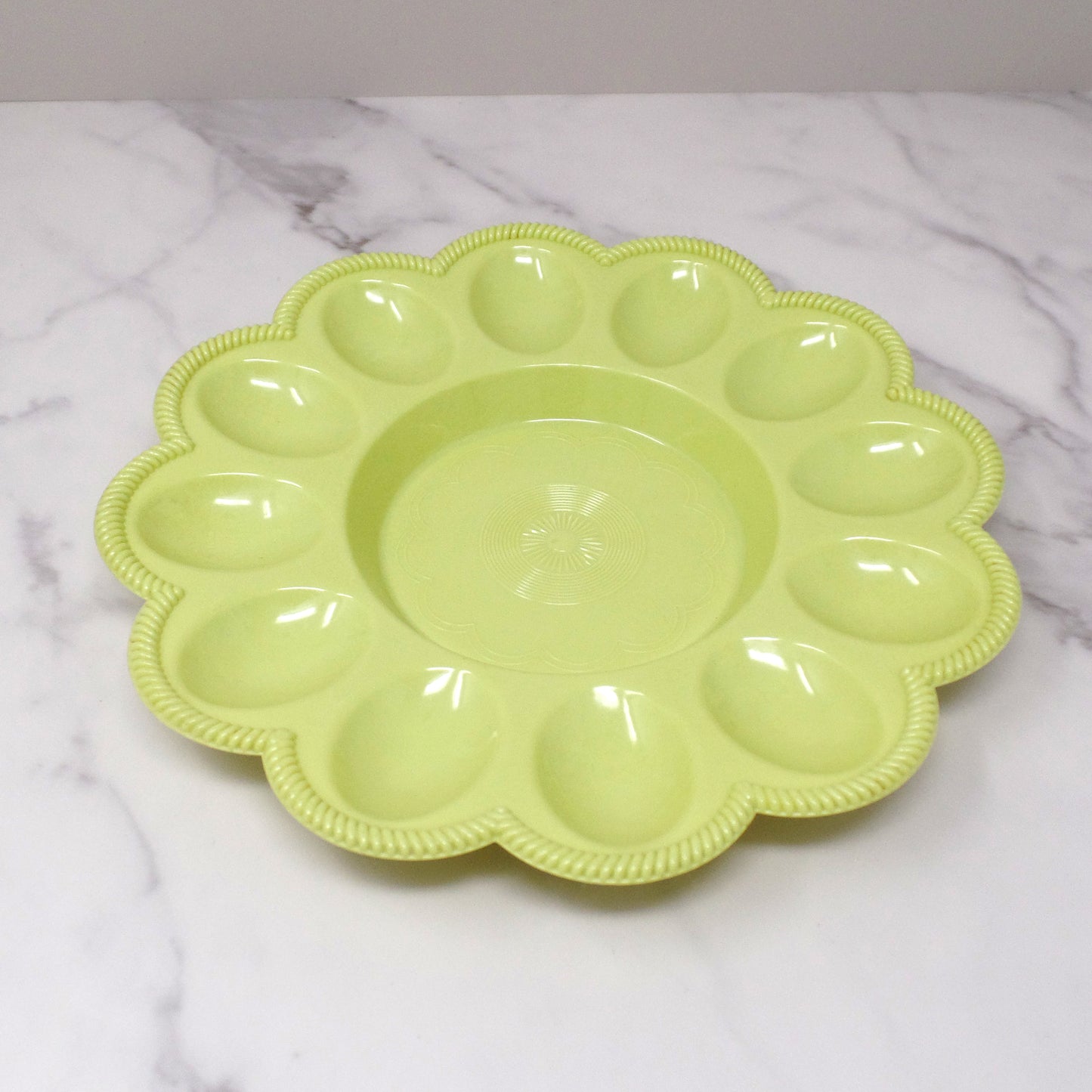 Vintage Yellow-Green Plastic Egg Plate (1960s)