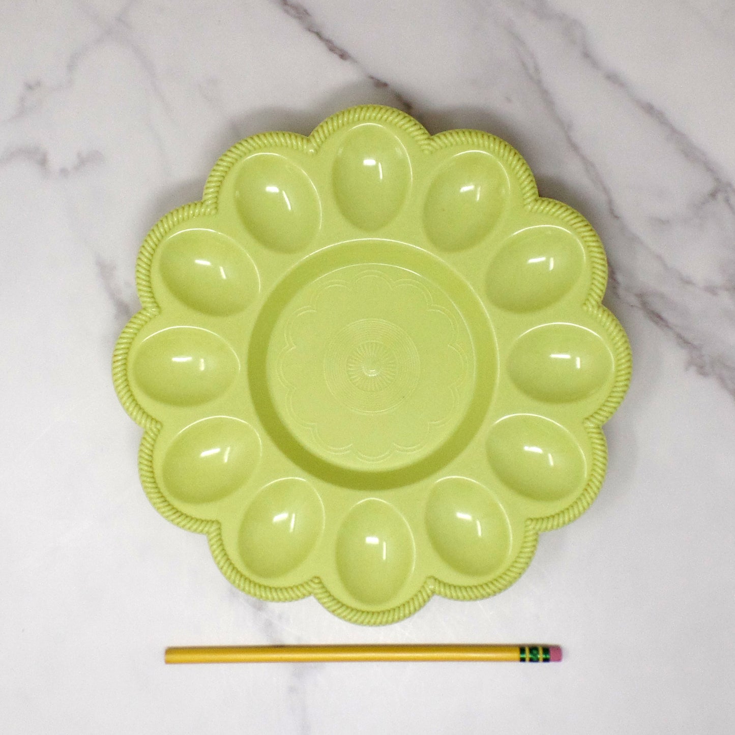 Vintage Yellow-Green Plastic Egg Plate (1960s)