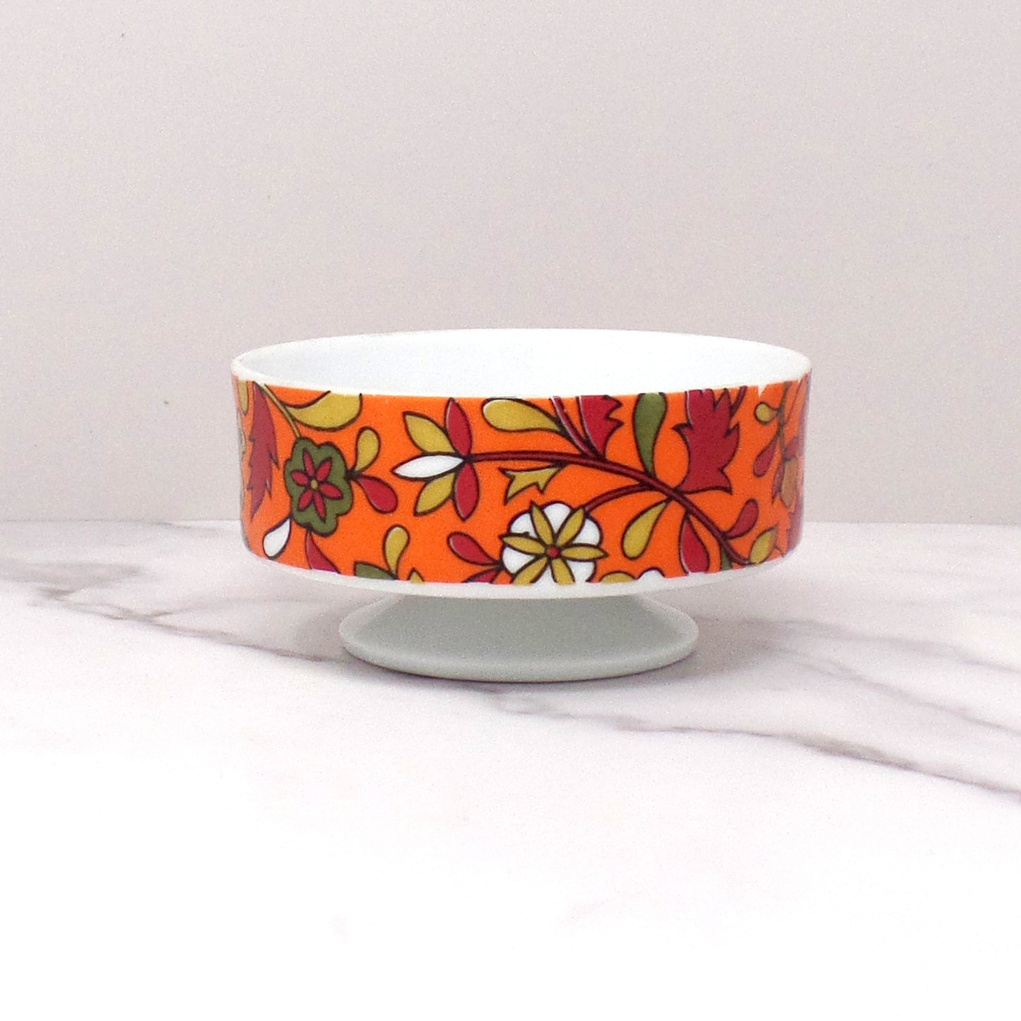 Vintage Holt Howard Mod Orange Floral Ceramic Pedestal Bowl #7147 (1968)