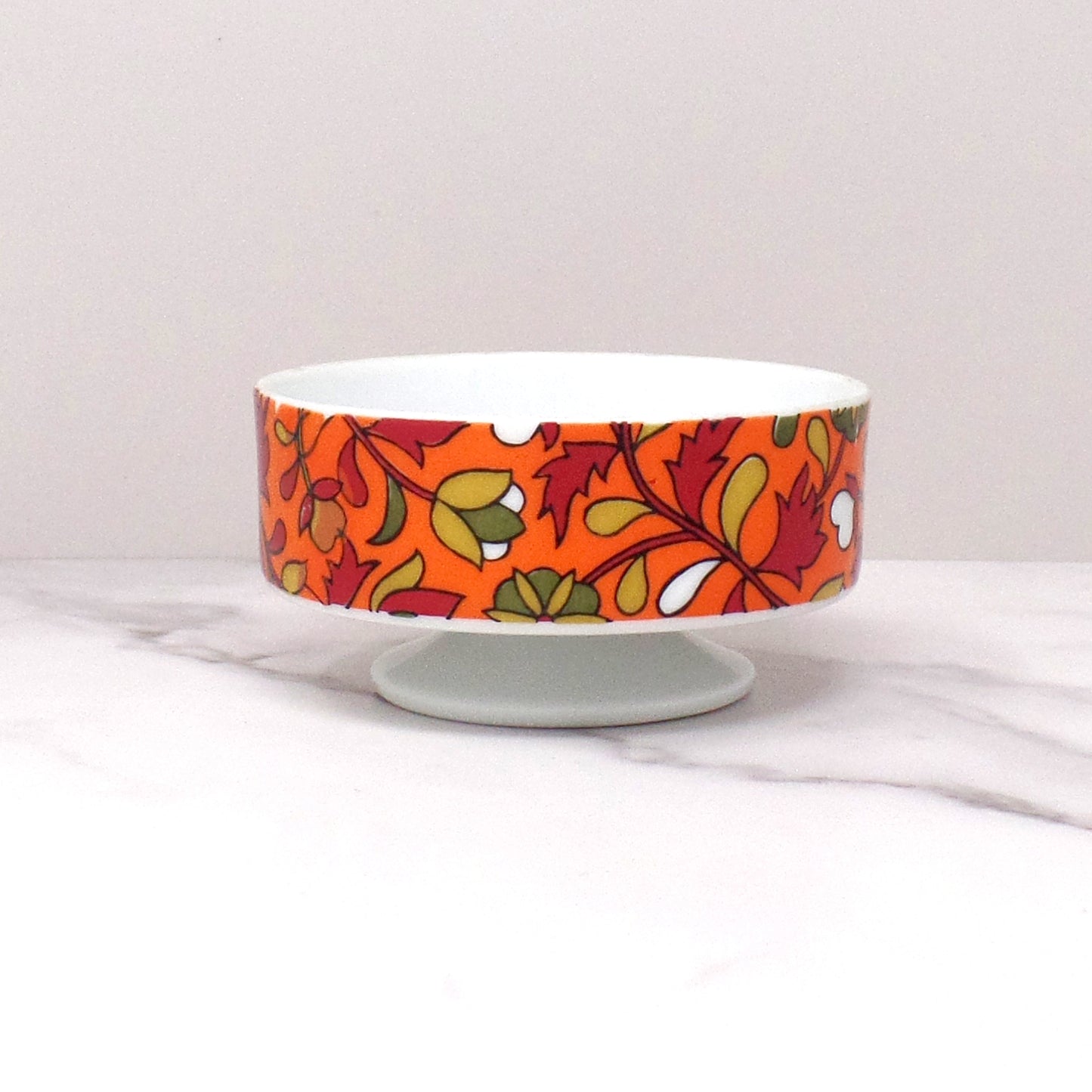 Vintage Holt Howard Mod Orange Floral Ceramic Pedestal Bowl #7147 (1968)