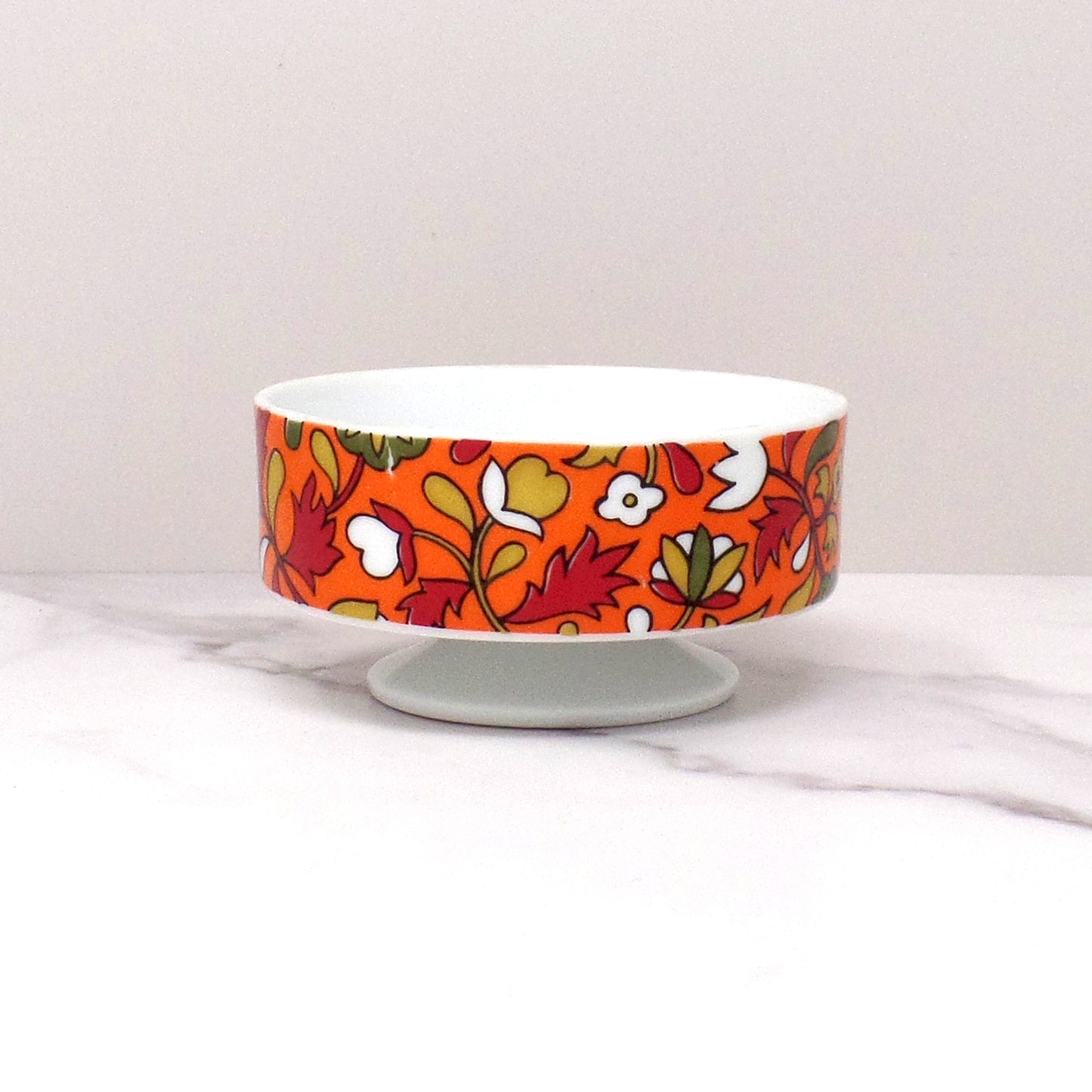 Vintage Holt Howard Mod Orange Floral Ceramic Pedestal Bowl #7147 (1968)