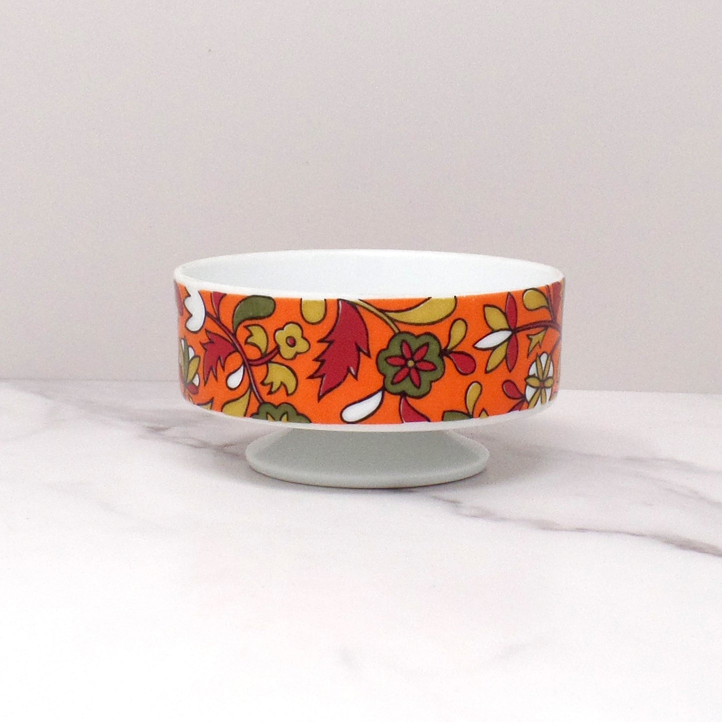 Vintage Holt Howard Mod Orange Floral Ceramic Pedestal Bowl #7147 (1968)