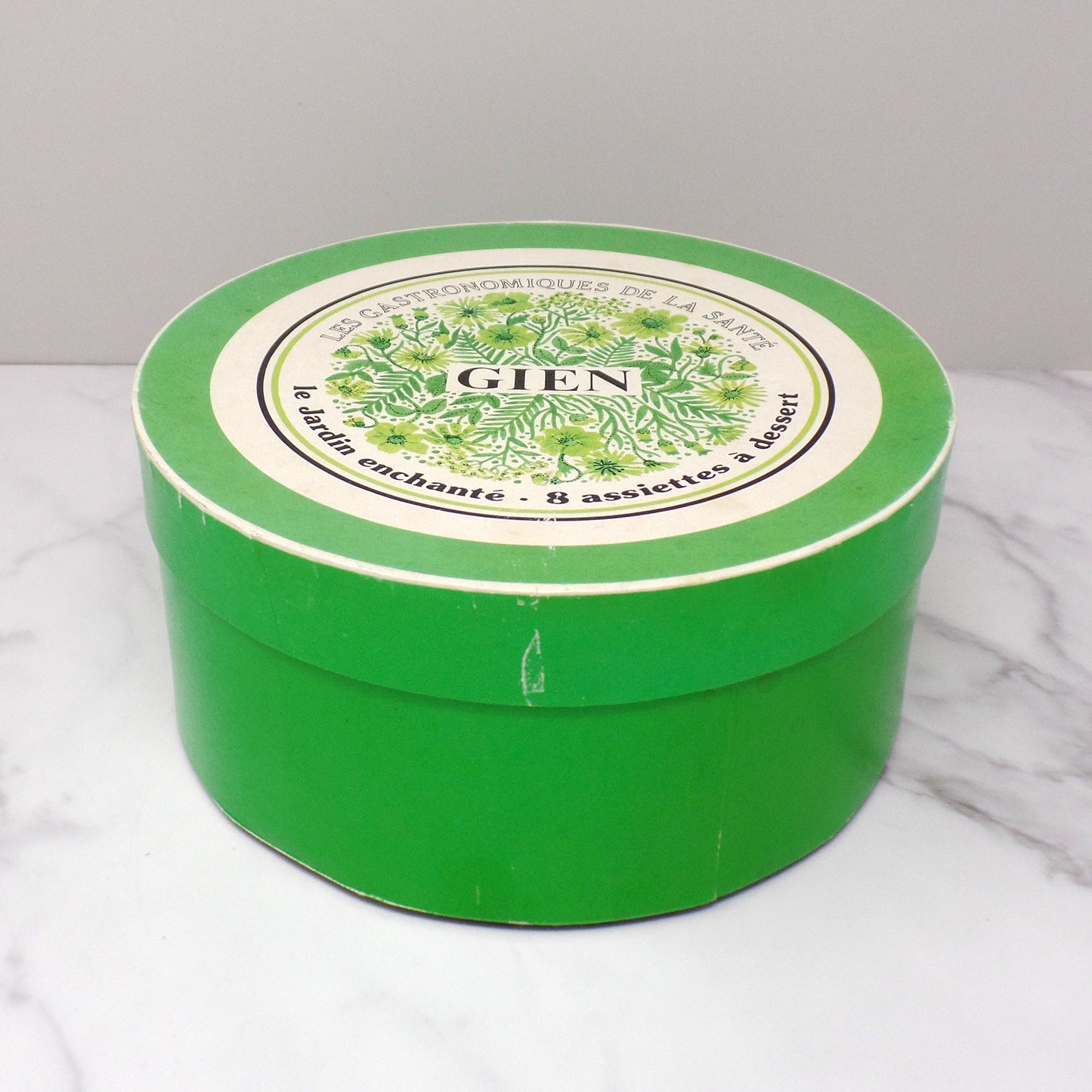 Vintage Gien Les Gastronomiques De La Sante, Le Jardin Enchante Dessert Plates - set of 8 in Original Box (1980s-1990s)