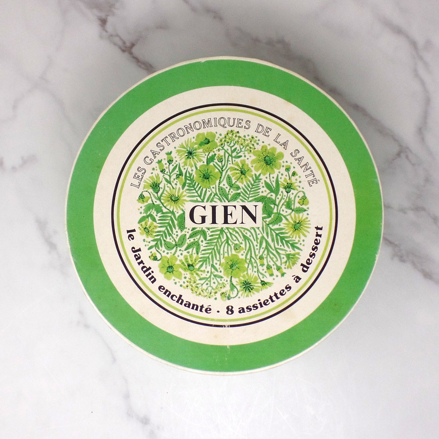 Vintage Gien Les Gastronomiques De La Sante, Le Jardin Enchante Dessert Plates - set of 8 in Original Box (1980s-1990s)