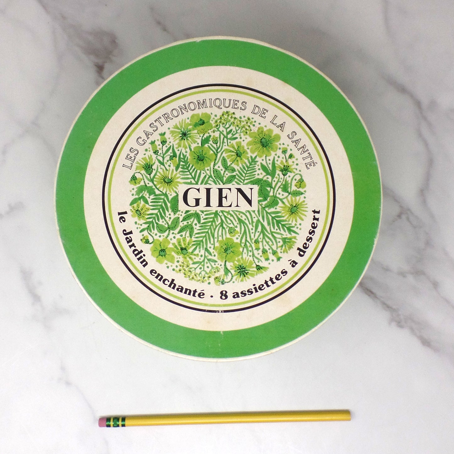 Vintage Gien Les Gastronomiques De La Sante, Le Jardin Enchante Dessert Plates - set of 8 in Original Box (1980s-1990s)
