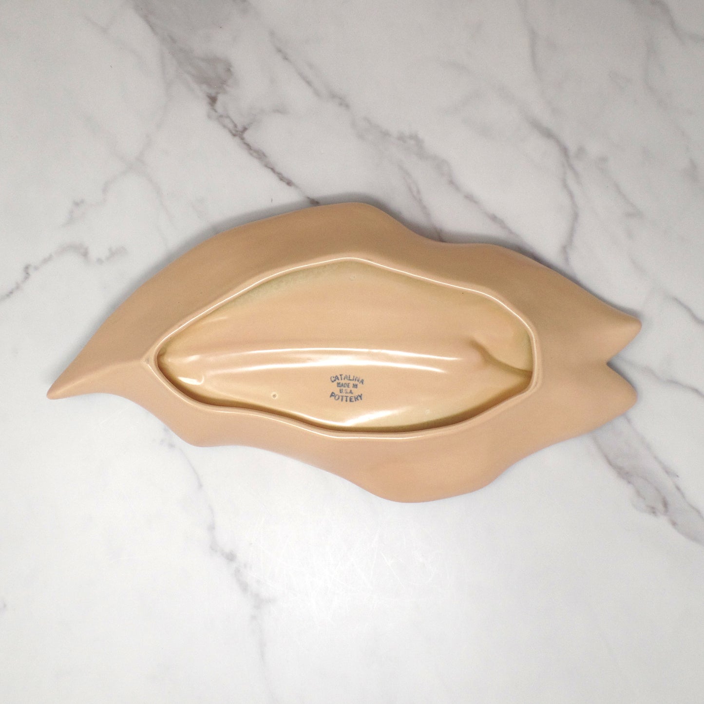 Vintage Catalina Pottery Ceramic Leaf Dish, Turquoise and Mauve (Gladding, McBean period 1937-1942)