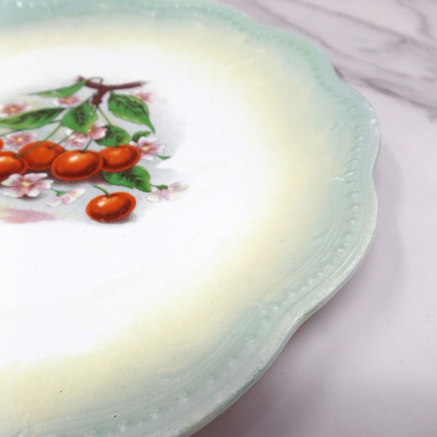 Antique East End Pottery Co. Porcelain Plate, Cherries & Blossoms (1894-1910)