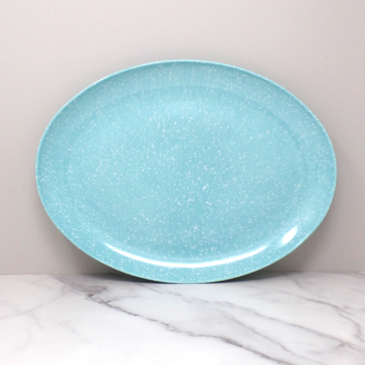 Vintage Joan Luntz Gaiety Melmac Oval Serving Platter, Speckled Turquoise (1950s)