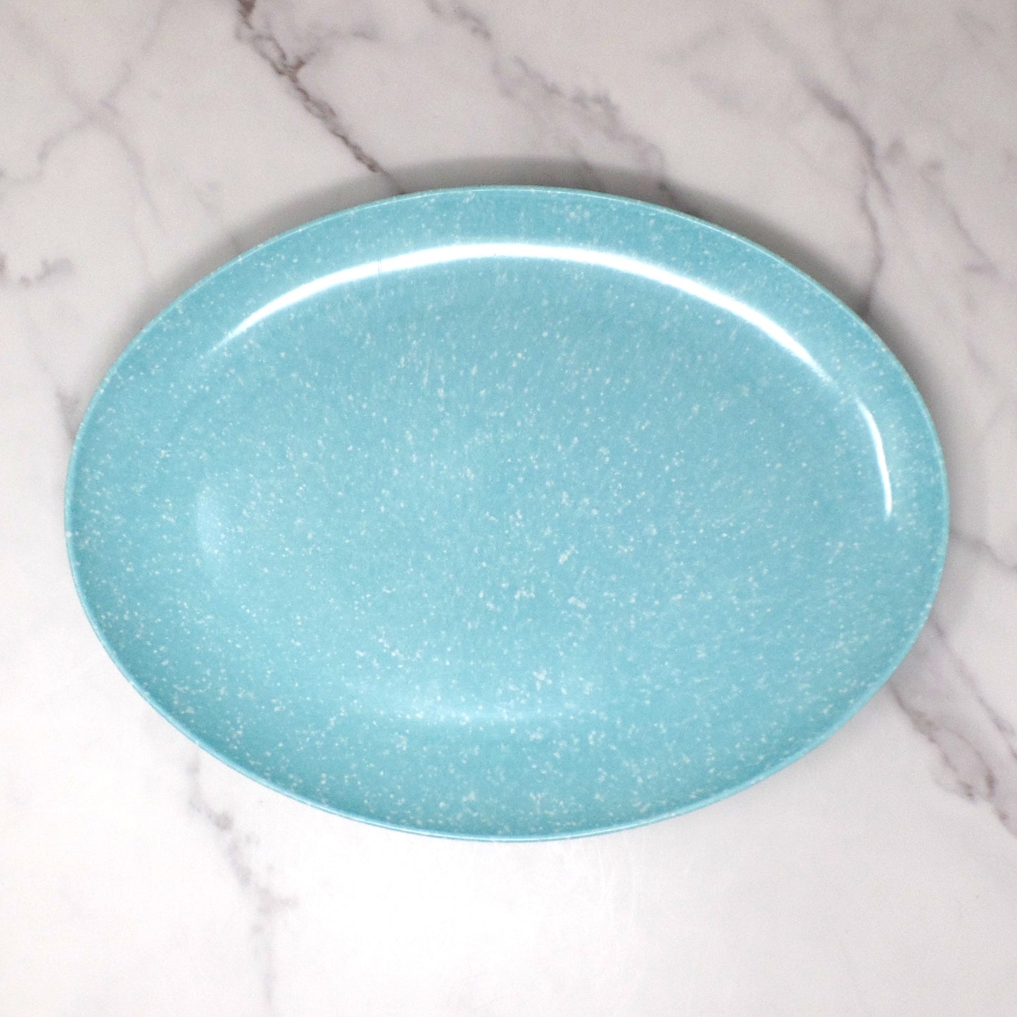 Vintage Joan Luntz Gaiety Melmac Oval Serving Platter, Speckled Turquoise (1950s)