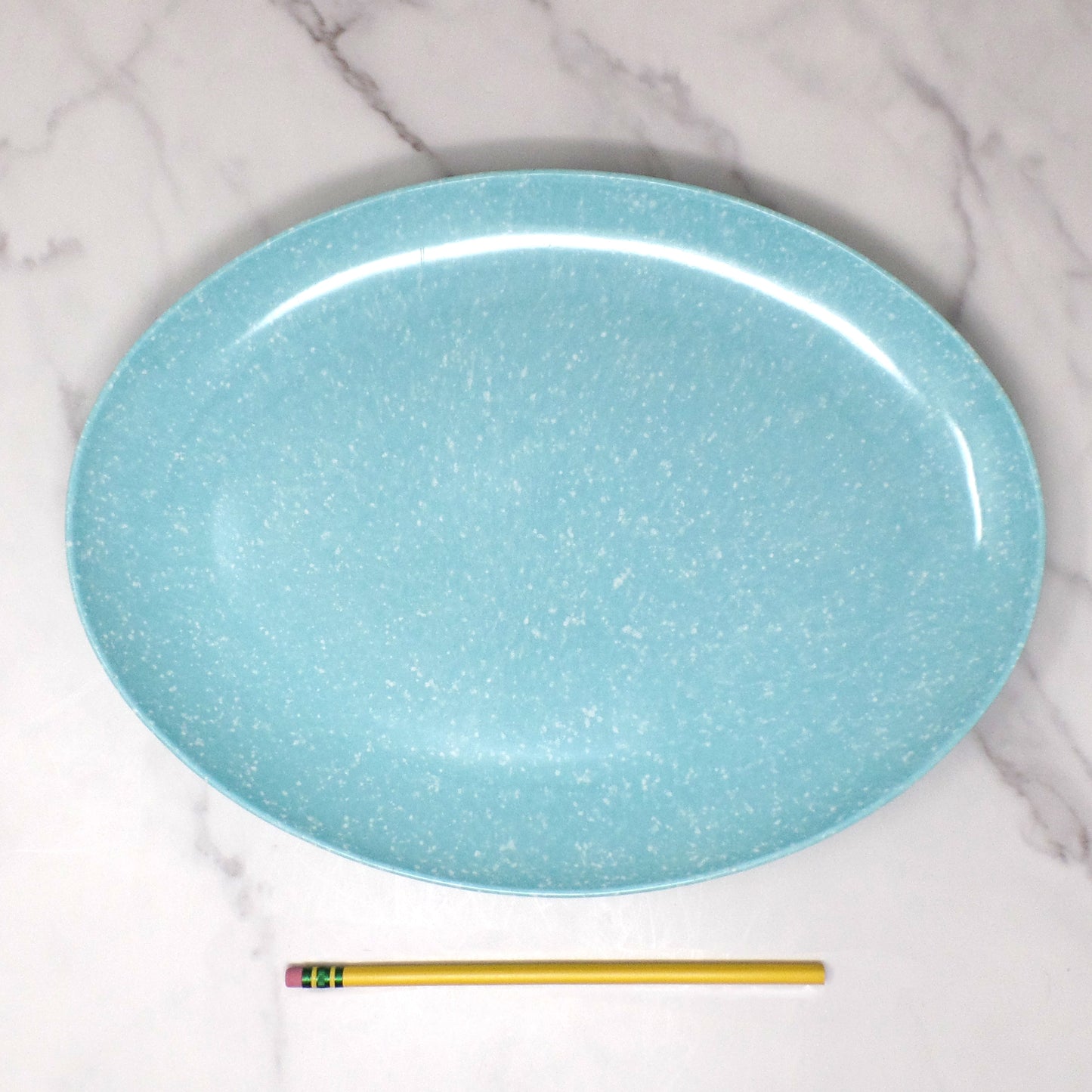 Vintage Joan Luntz Gaiety Melmac Oval Serving Platter, Speckled Turquoise (1950s)
