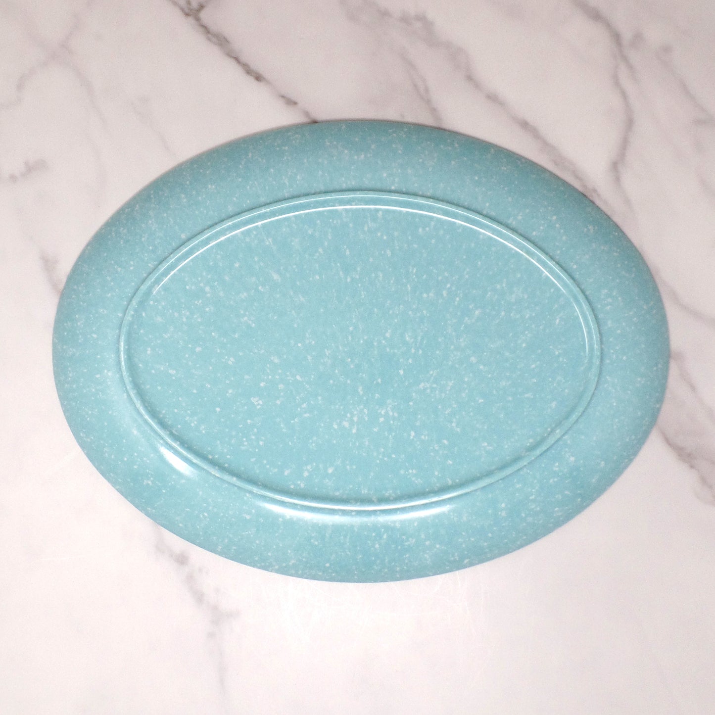 Vintage Joan Luntz Gaiety Melmac Oval Serving Platter, Speckled Turquoise (1950s)