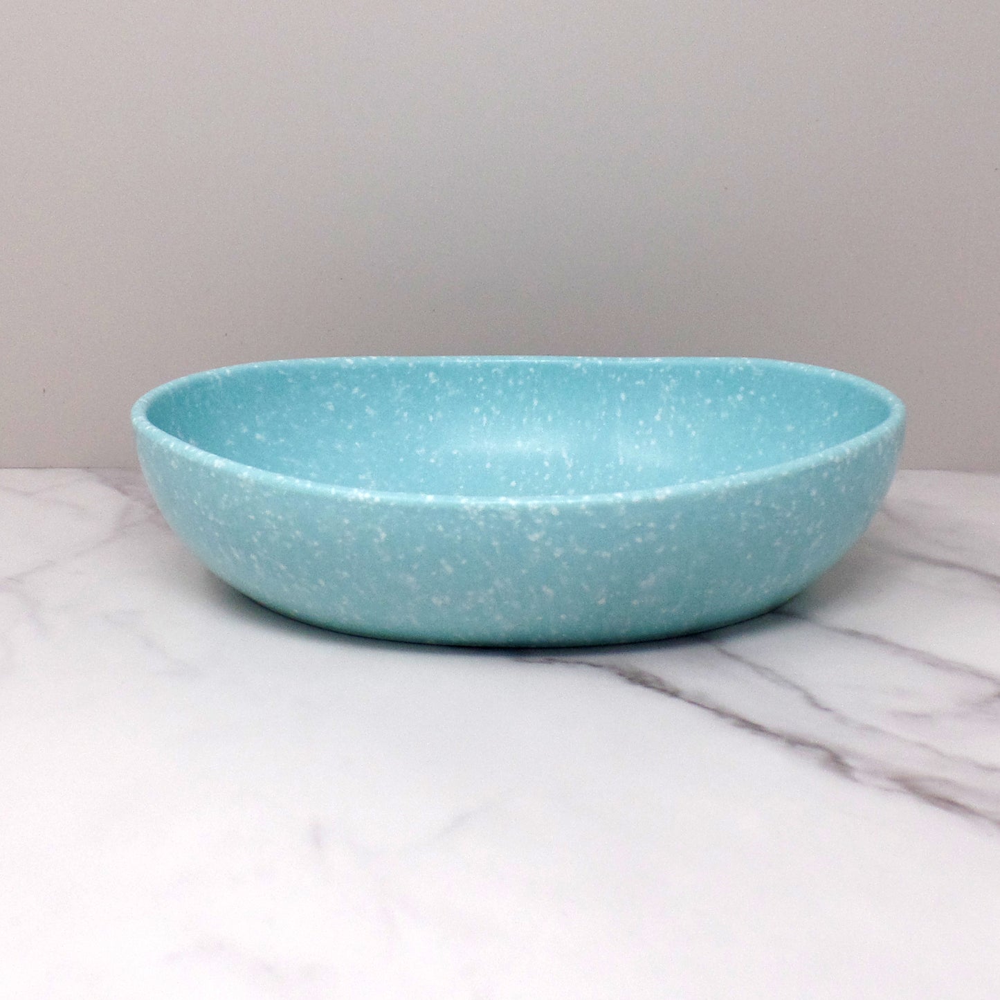 Vintage Joan Luntz Gaiety Melmac Oval Serving Bowl, Speckled Turquoise (1950s)