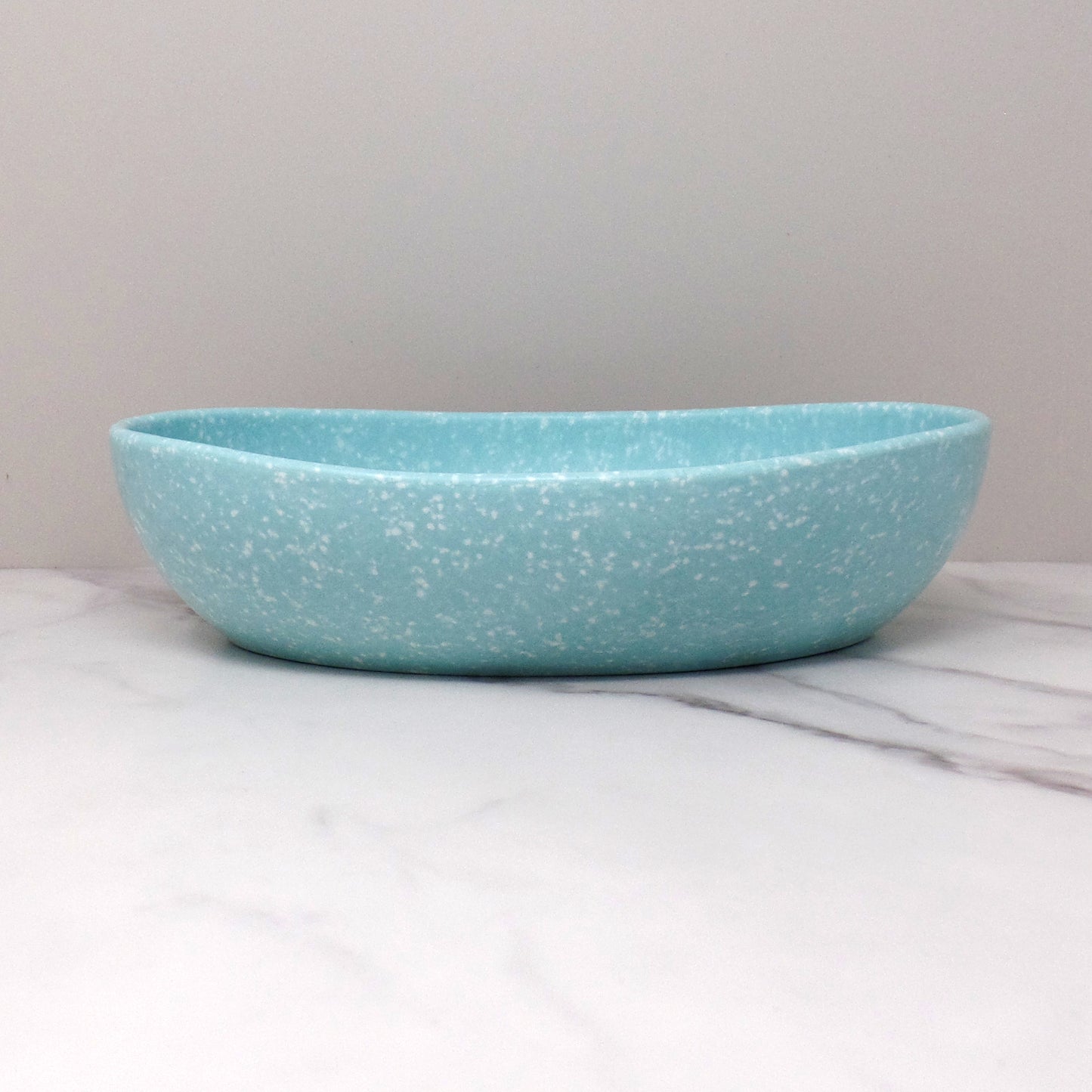 Vintage Joan Luntz Gaiety Melmac Oval Serving Bowl, Speckled Turquoise (1950s)