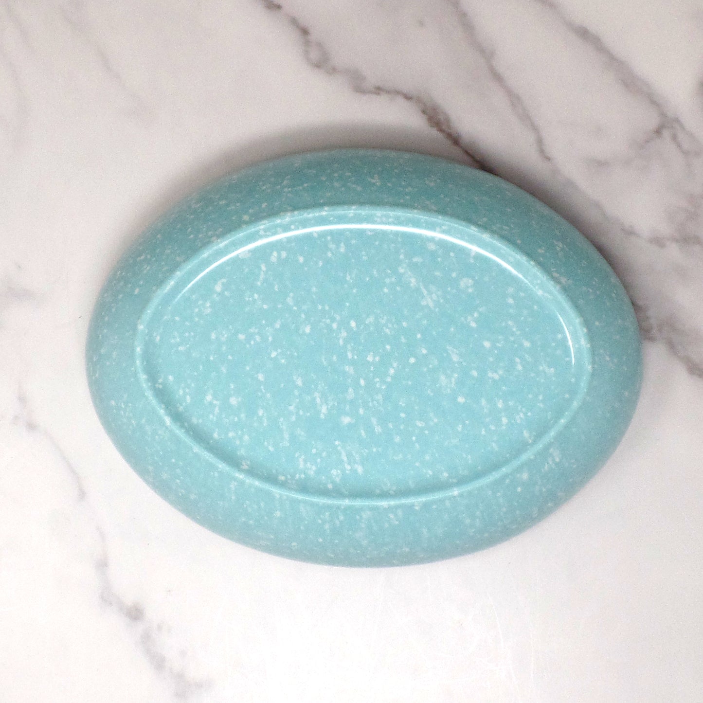 Vintage Joan Luntz Gaiety Melmac Oval Serving Bowl, Speckled Turquoise (1950s)