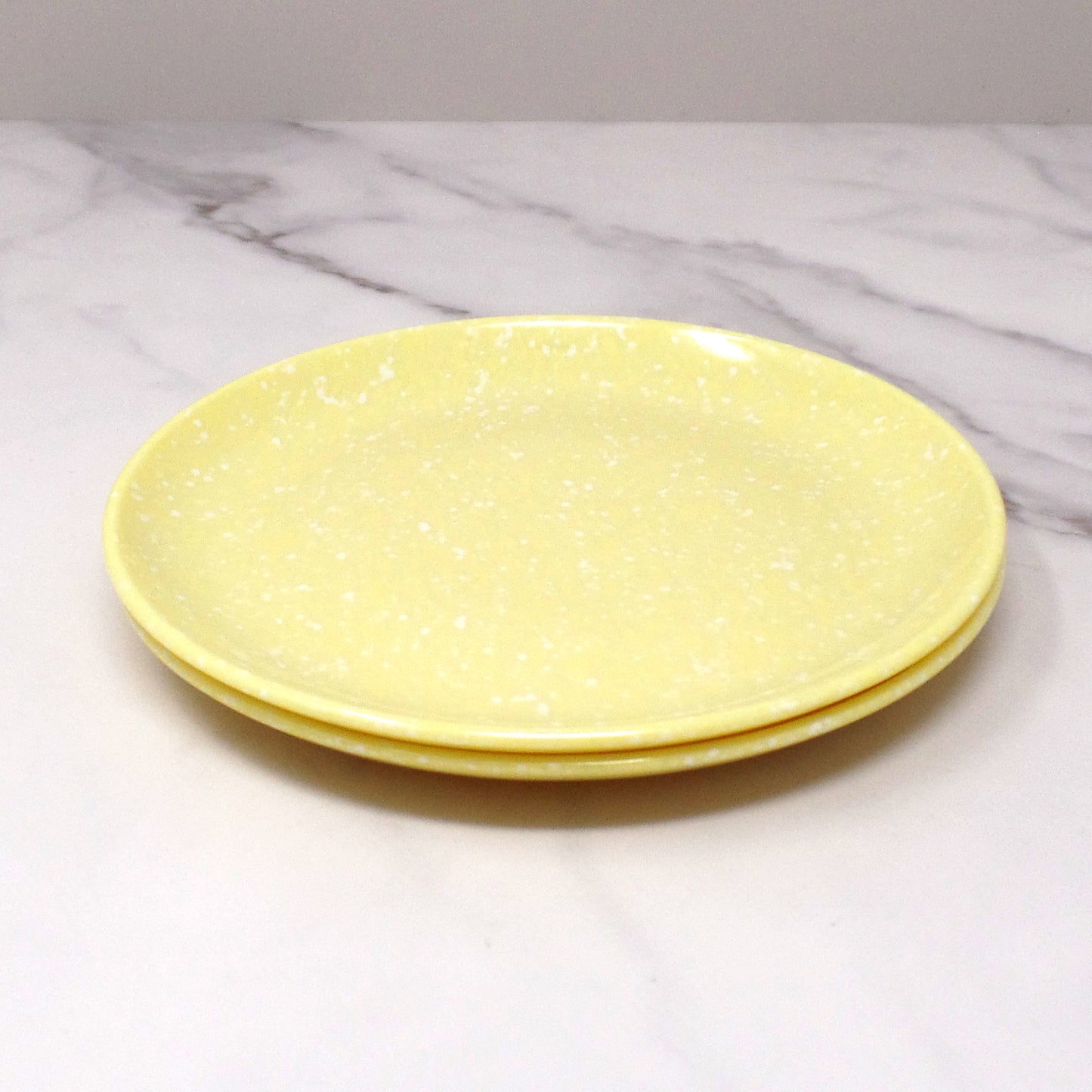 Vintage Joan Luntz Gaiety Melmac 6” Plates, Speckled Yellow - set of 2 (1950s)
