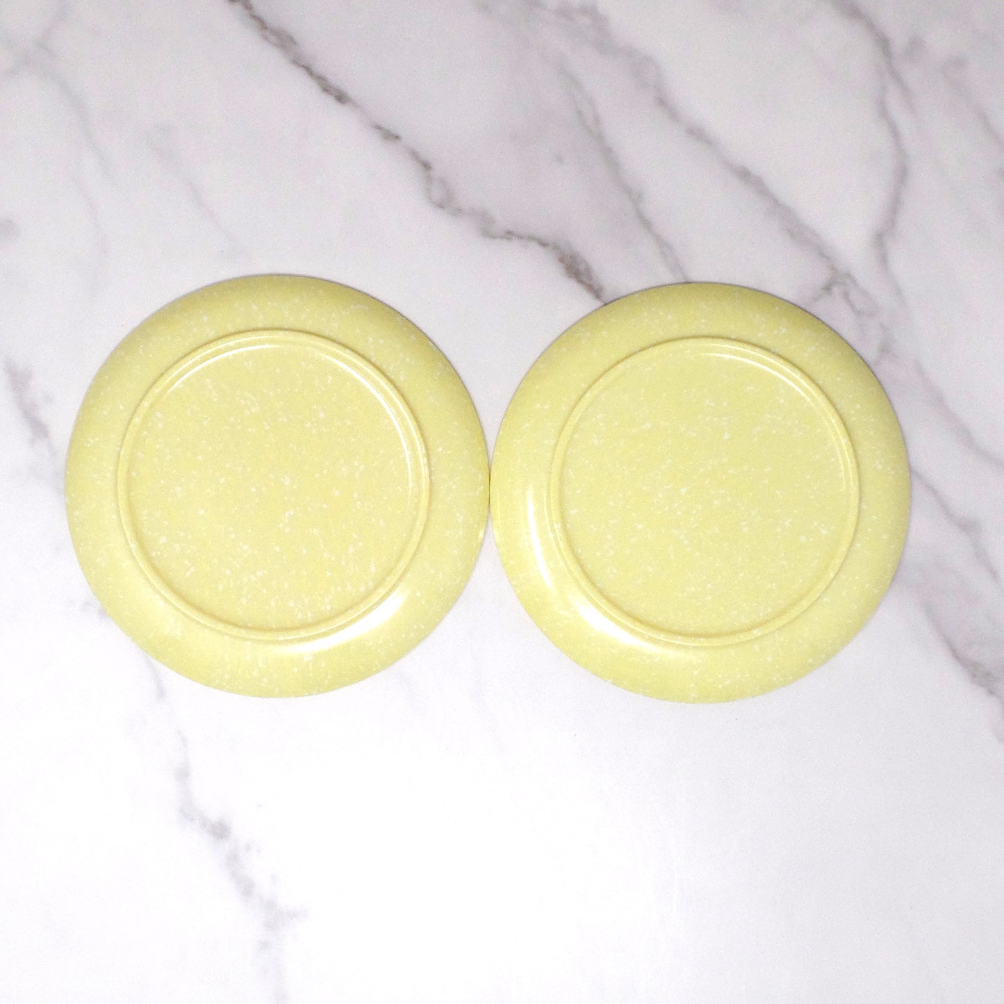 Vintage Joan Luntz Gaiety Melmac 6” Plates, Speckled Yellow - set of 2 (1950s)