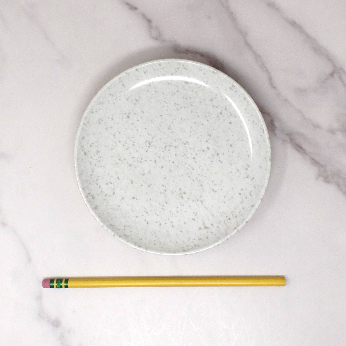 Vintage Joan Luntz Gaiety Melmac 6” Plates, Speckled White & Gray - set of 3 (1950s)