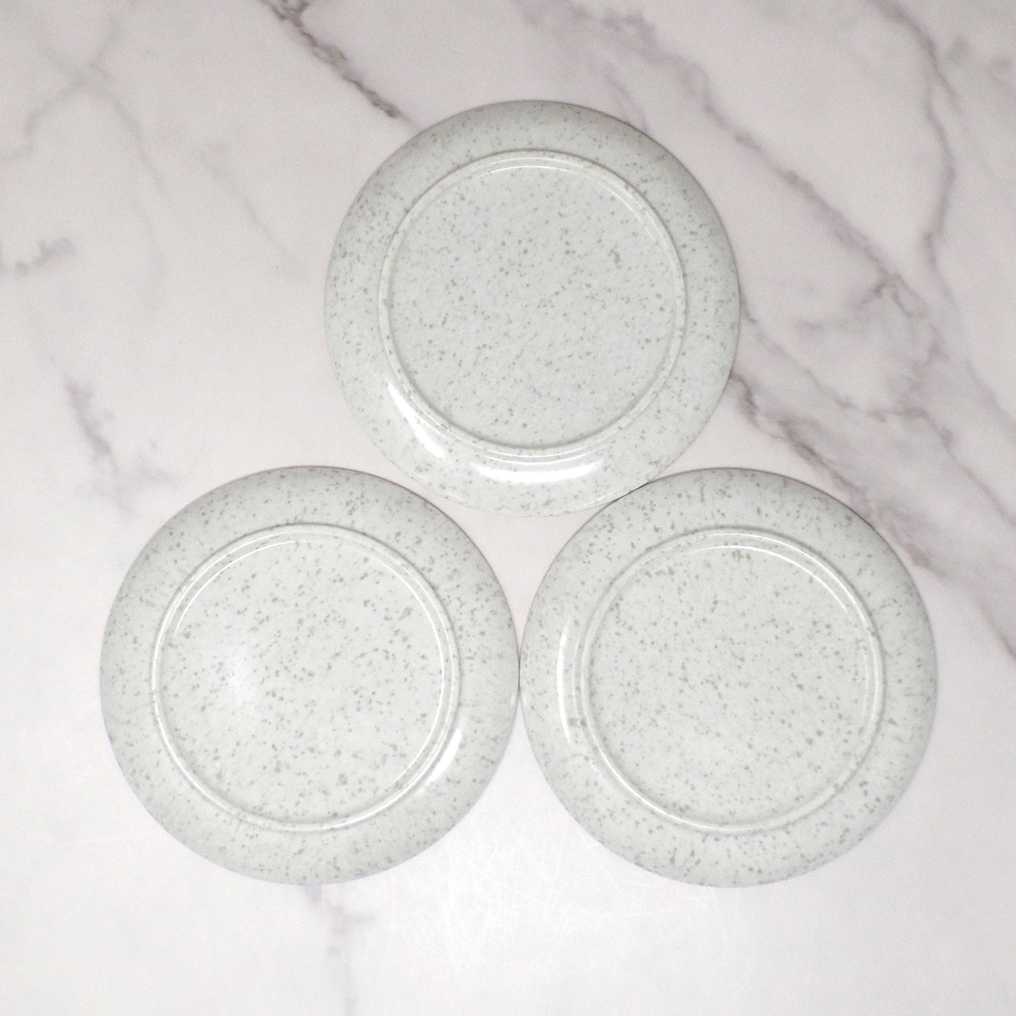 Vintage Joan Luntz Gaiety Melmac 6” Plates, Speckled White & Gray - set of 3 (1950s)